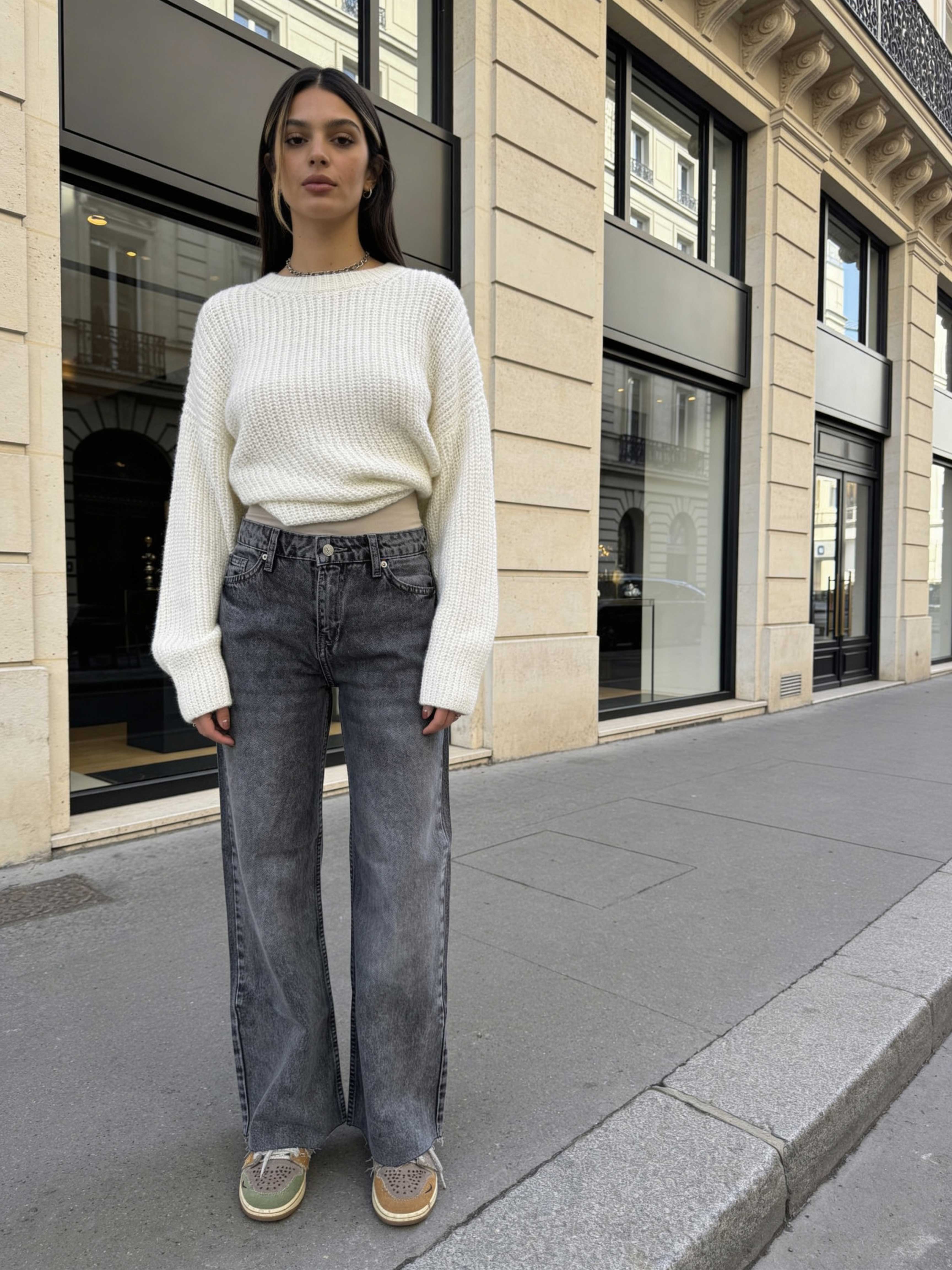 Cropped Wide Leg Raw Him Mid-Rise – Grey Jeans wide leg CIZARO - Cizaro Jeans