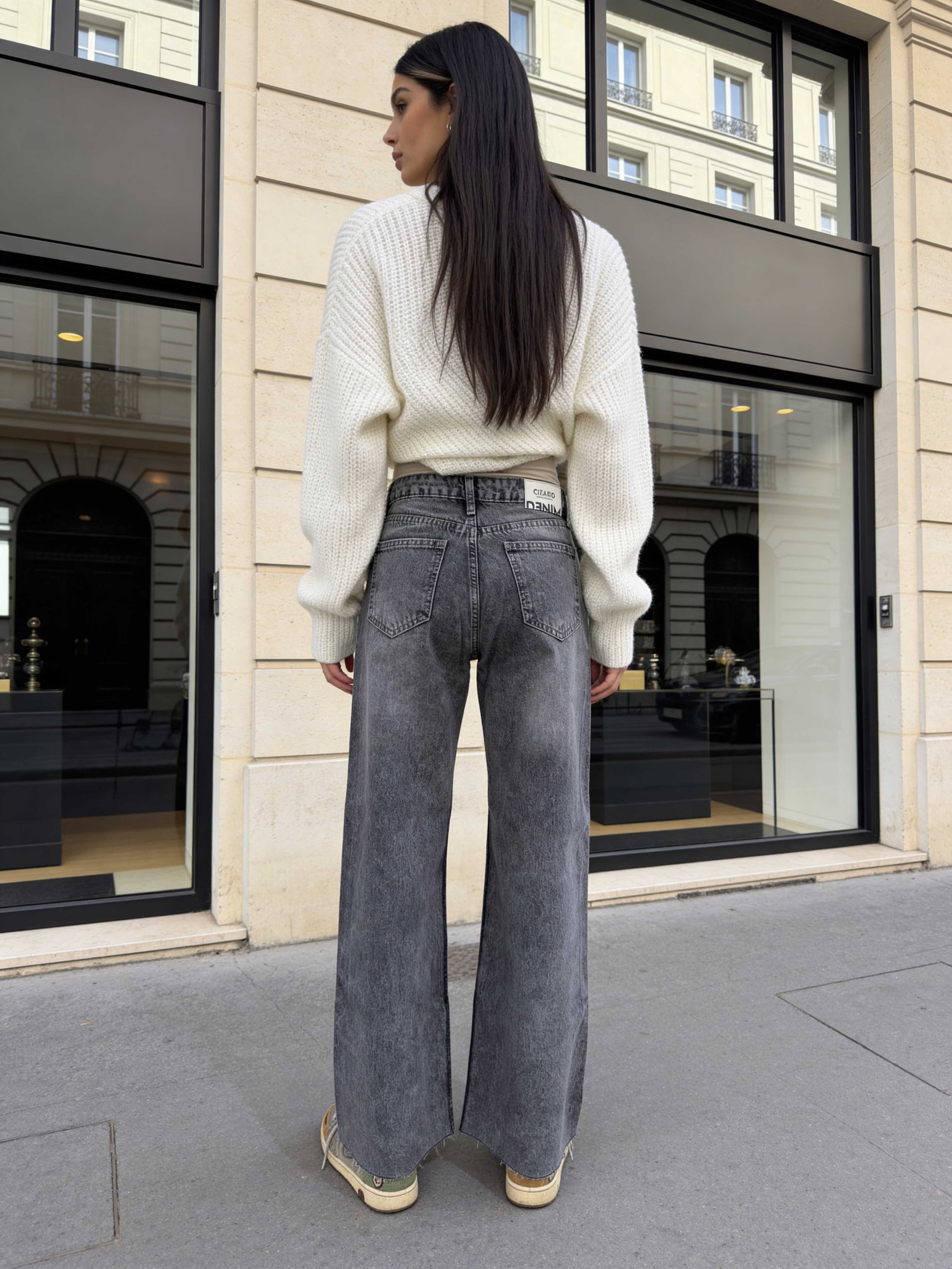 Cropped Wide Leg Raw Him Mid-Rise – Grey Jeans wide leg CIZARO - Cizaro Jeans