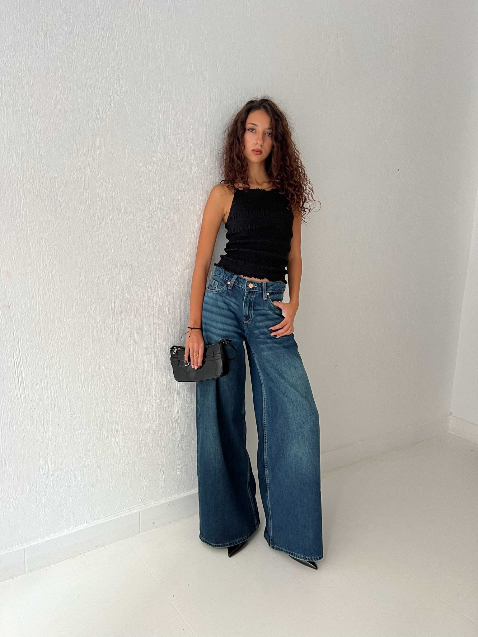 Loose Baggy – Mid Rise Deep Vintage Green Jeans Baggy CIZARO - Cizaro Jeans