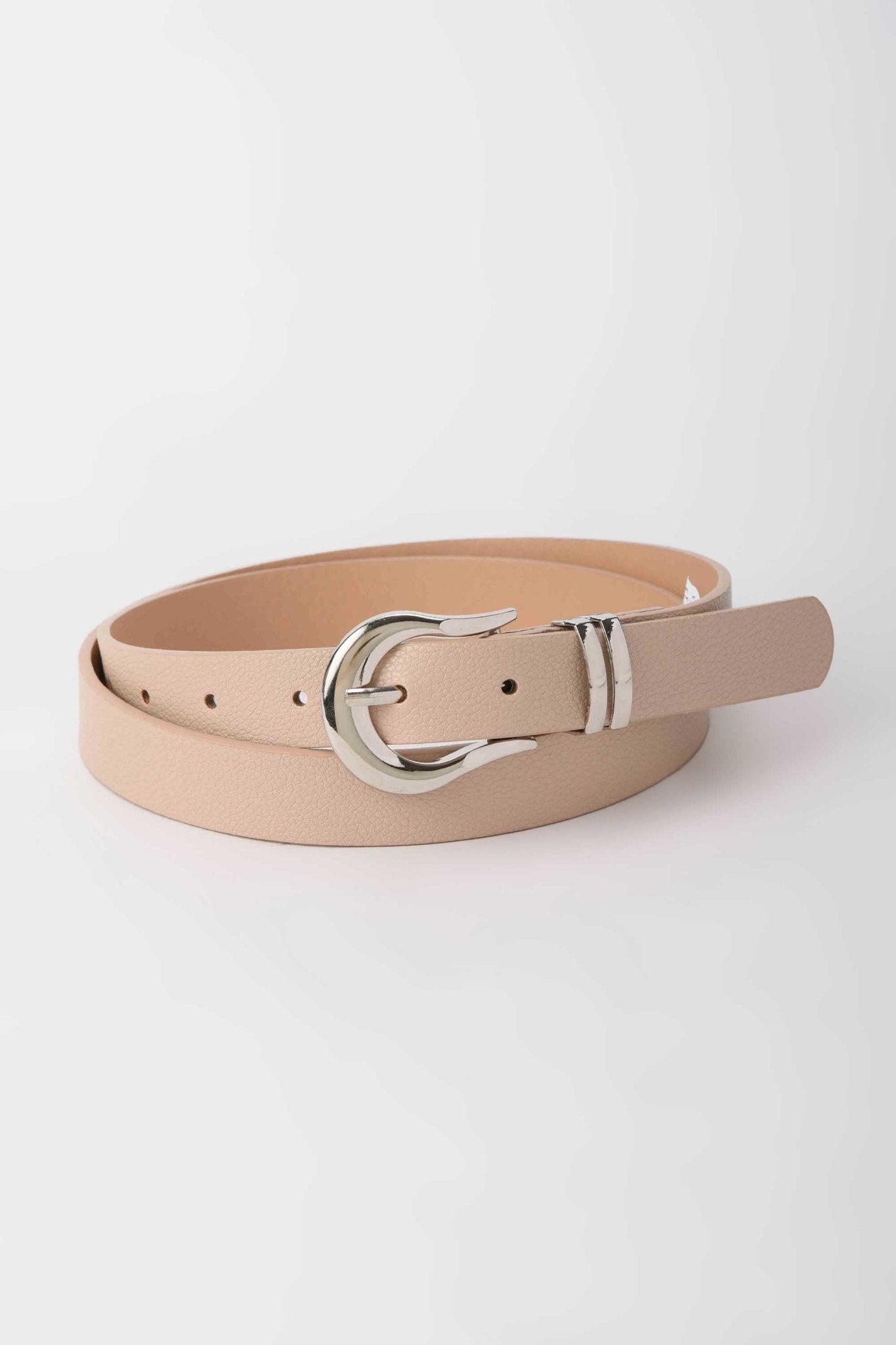 Belt | Nude Faux Leather Belt with Western Silver Buckle Belt - Acc CZBELT - Cizaro Jeans