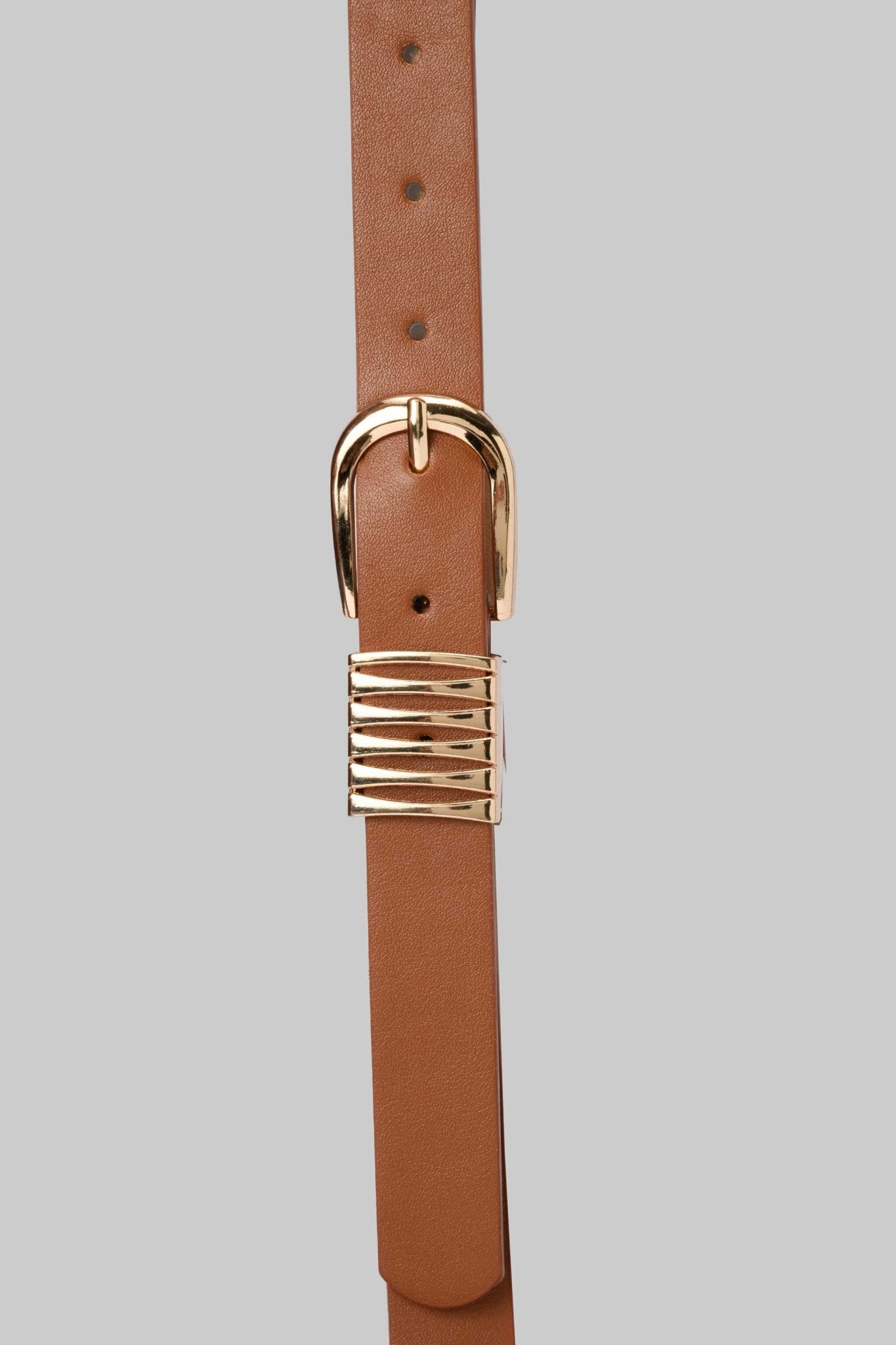 Belt | Tan Brown with Gold Buckle & Ribbed Accent –Accent Detail BELT CZBELT - Cizaro Jeans