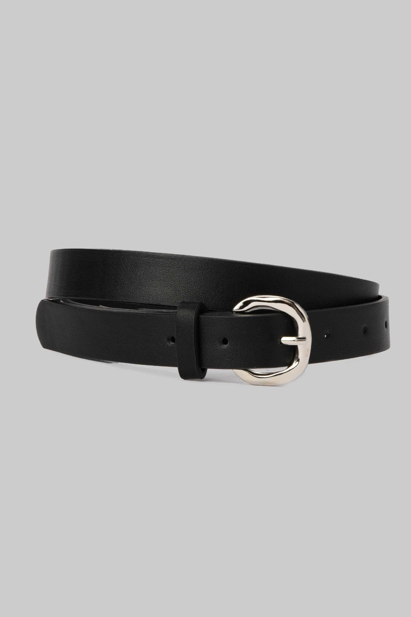 Belt | Black with Curved Silver Buckle Mom-Fit CZBELT - Cizaro Jeans