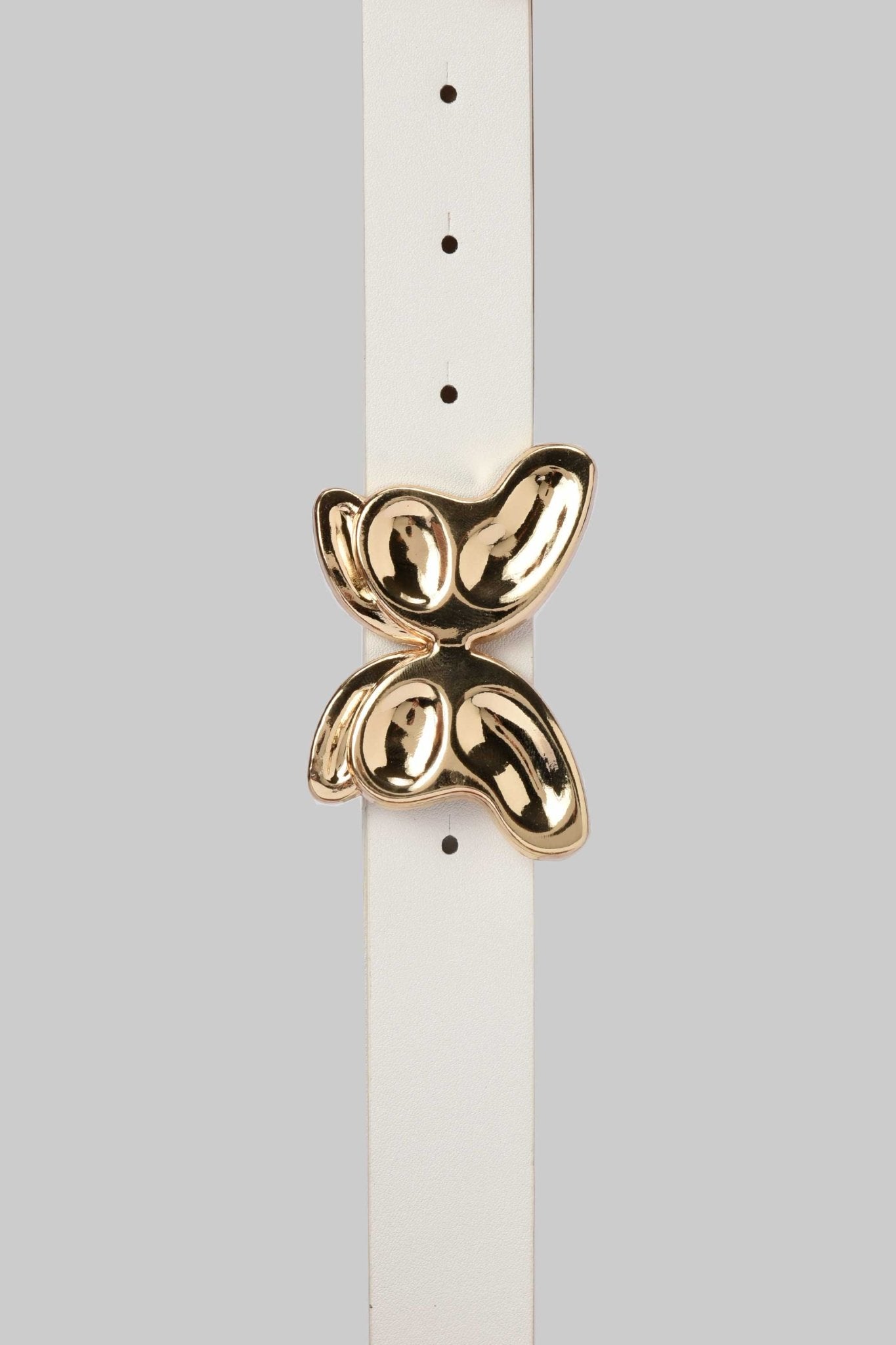 Belt | White with Gold Butterfly Buckle Mom-Fit CZBELT - Cizaro Jeans