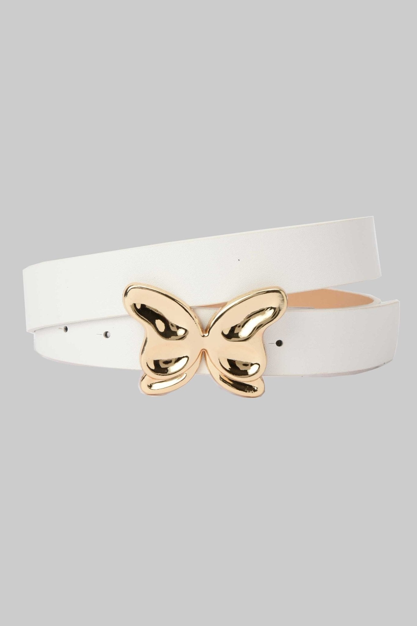 Belt | White with Gold Butterfly Buckle Mom-Fit CZBELT - Cizaro Jeans