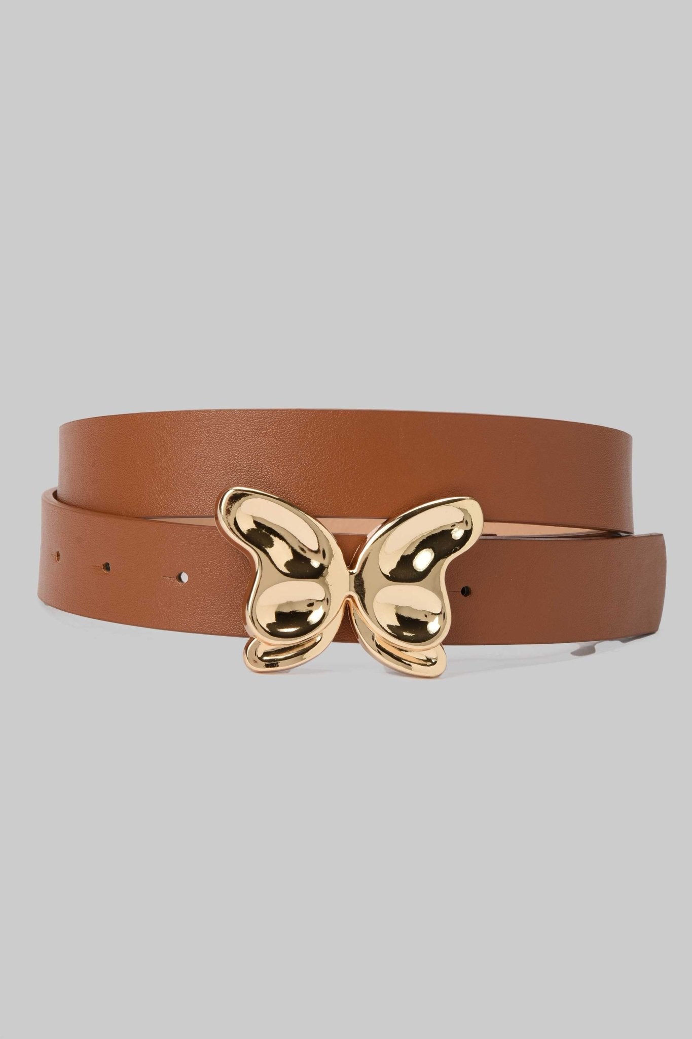 Belt | Tan with Gold Butterfly Buckle Mom-Fit CZBELT - Cizaro Jeans