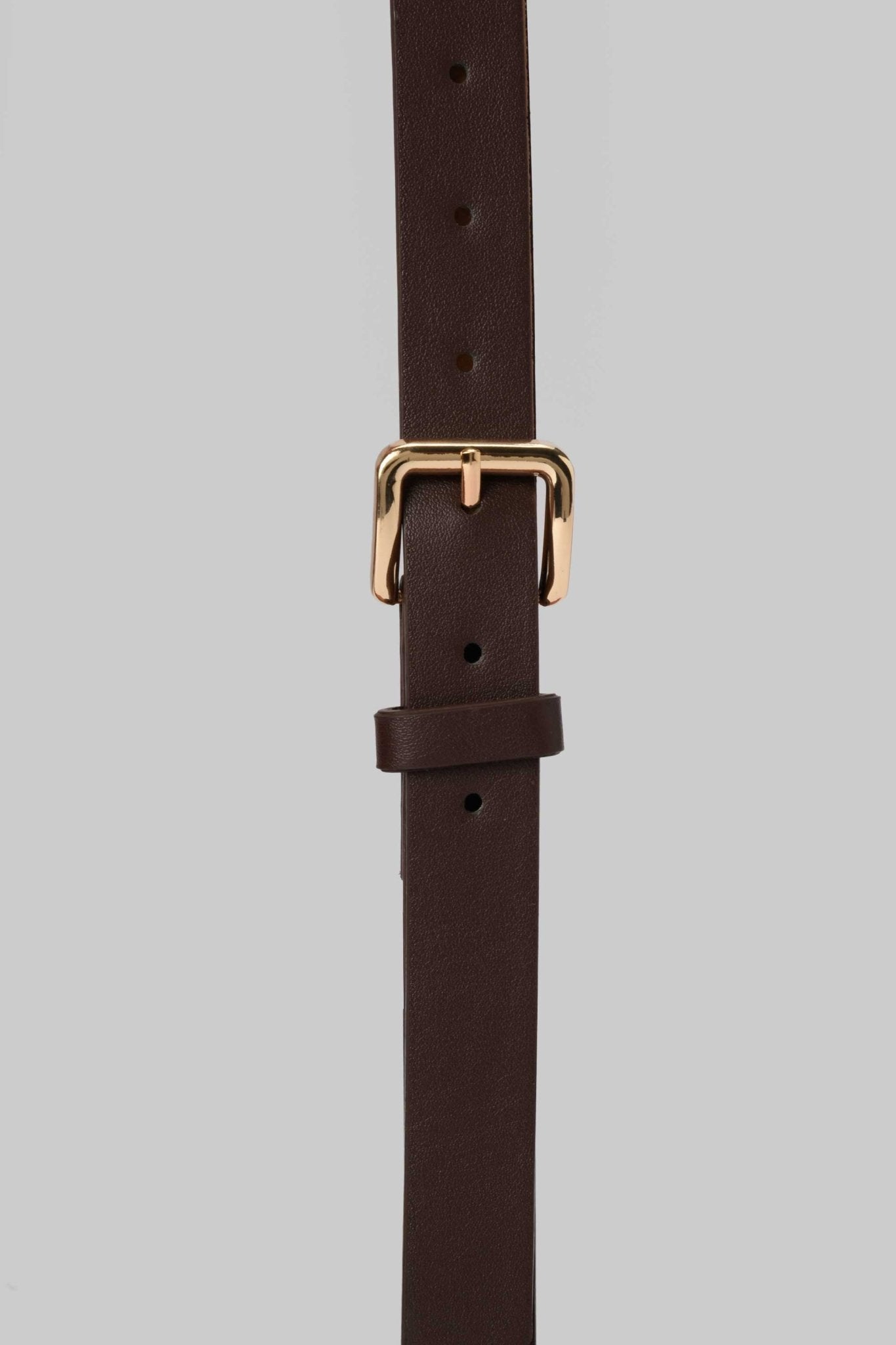 Belt | Dark Brown Faux Leather with Gold Classic Buckle Belt CZBELT - Cizaro Jeans
