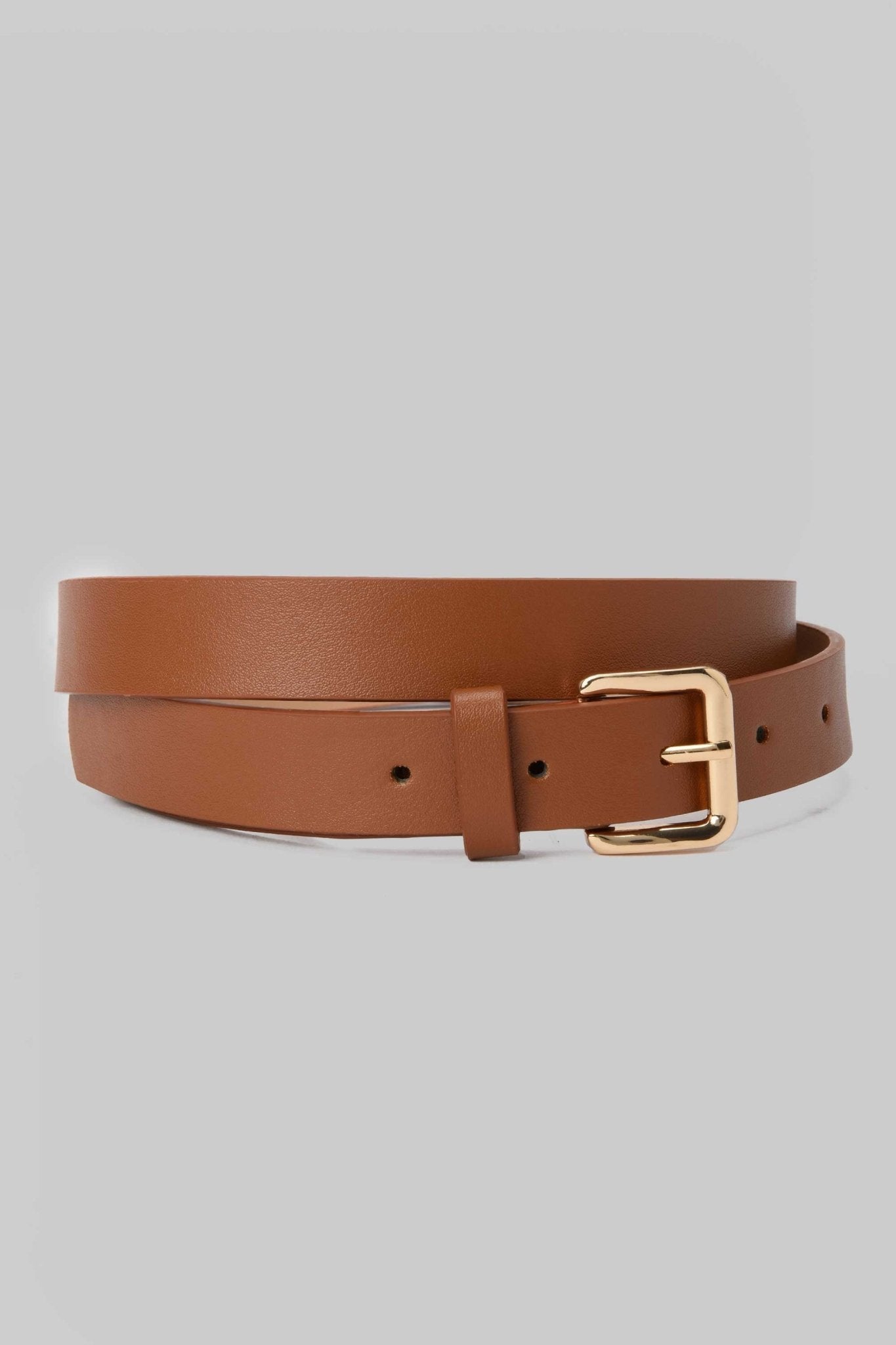 Belt | Tan Faux Leather with Gold Classic Buckle BELT CZBELT - Cizaro Jeans
