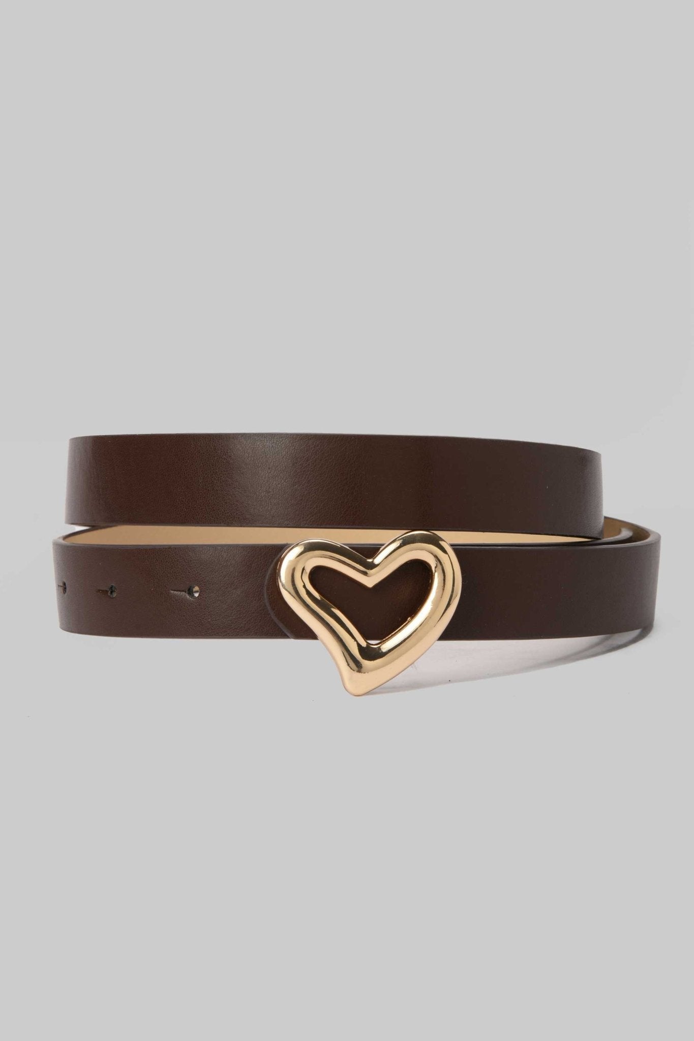 Belt | Dark Brown Heart-Shaped Gold Buckle Belt CZBELT - Cizaro Jeans