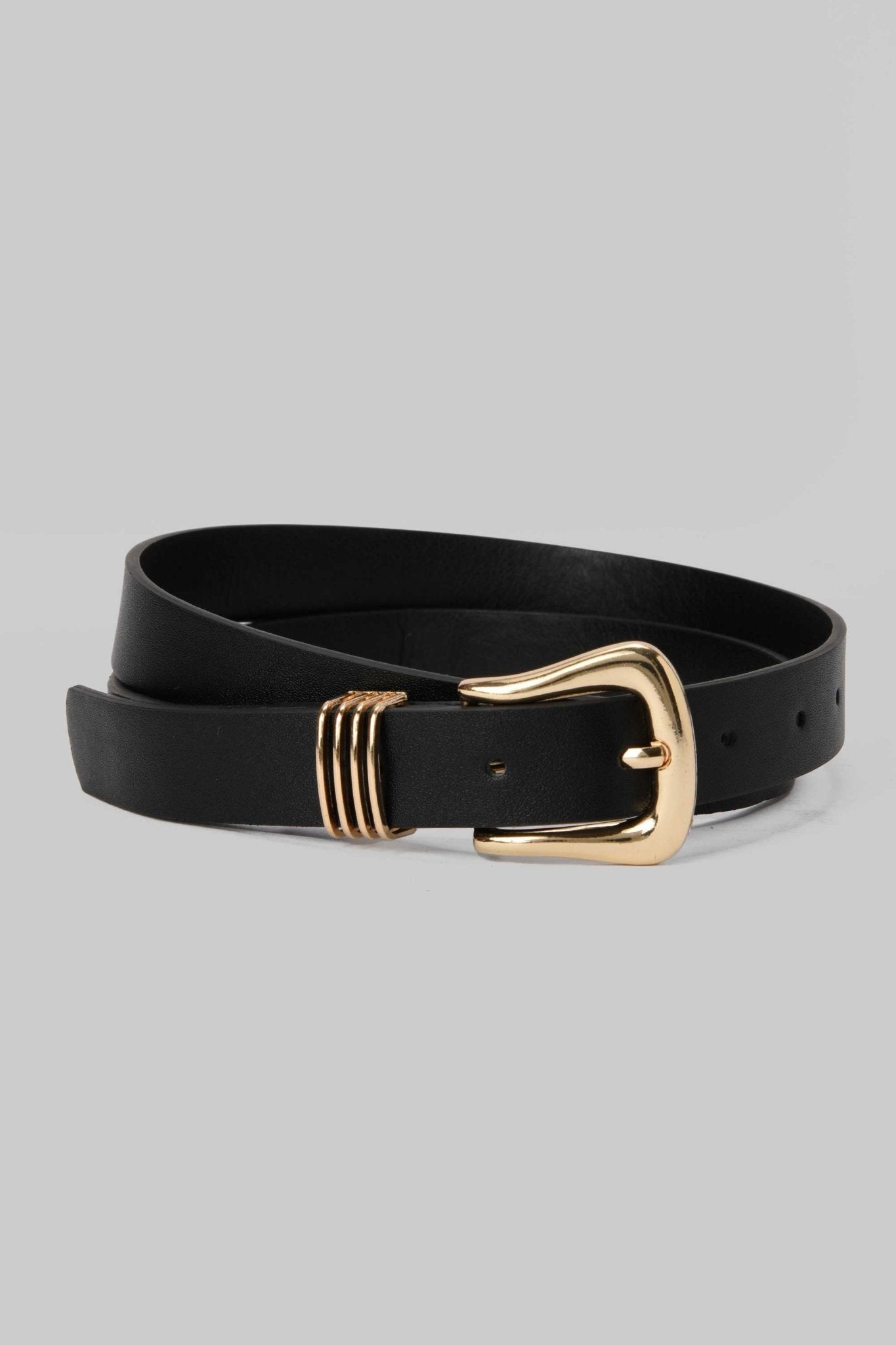 Belt | Black with Gold Curved Buckle Mom-Fit CZBELT - Cizaro Jeans