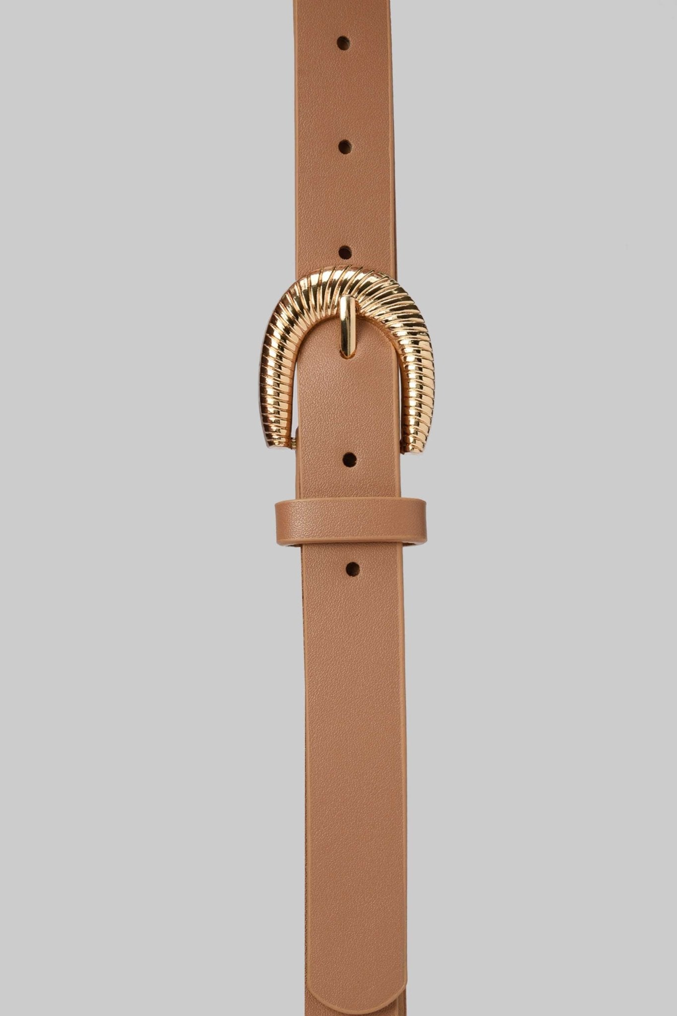 Belt | Camel with Textured Gold Buckle Mom-Fit CZBELT - Cizaro Jeans