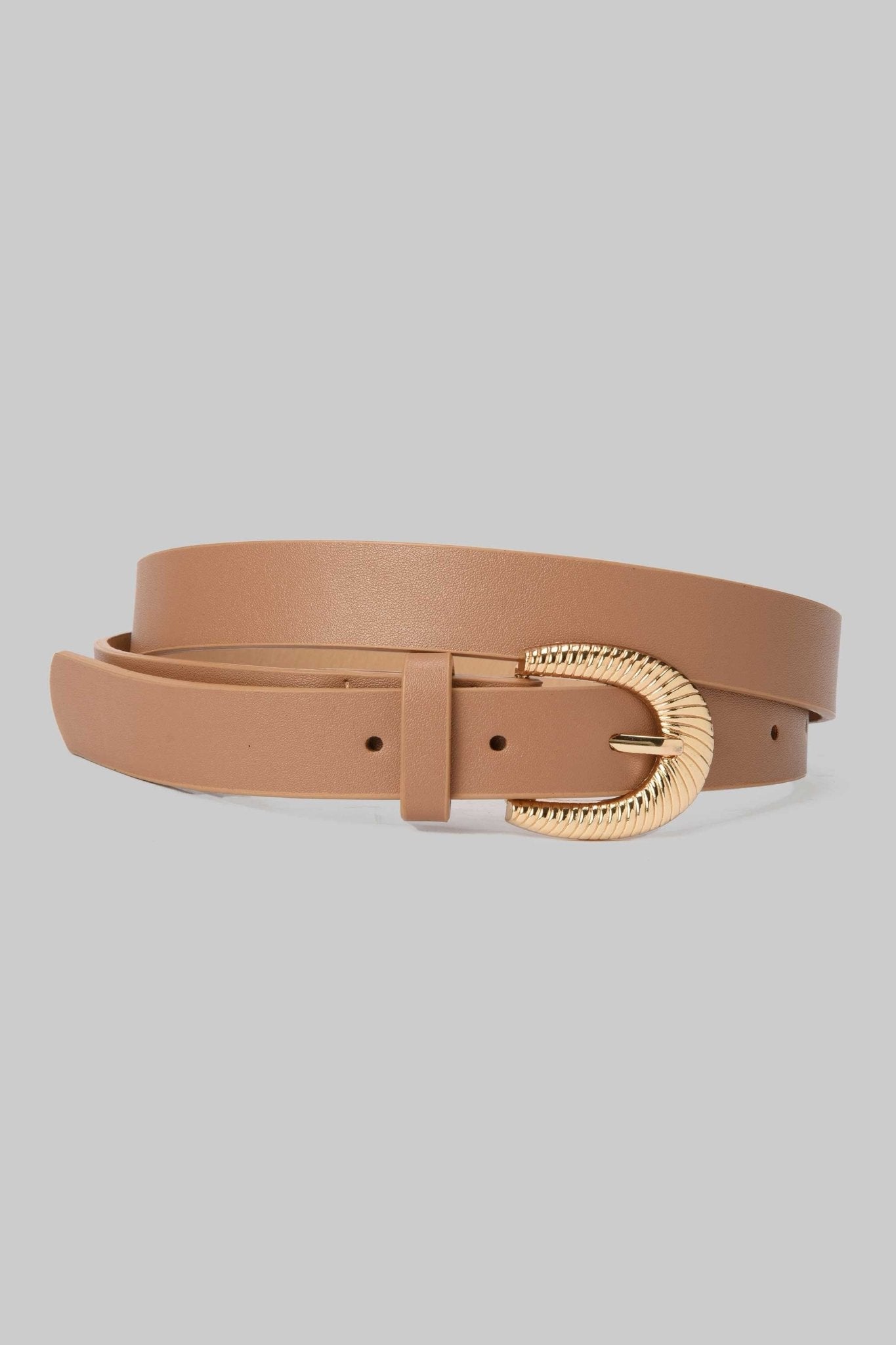 Belt | Camel with Textured Gold Buckle Mom-Fit CZBELT - Cizaro Jeans