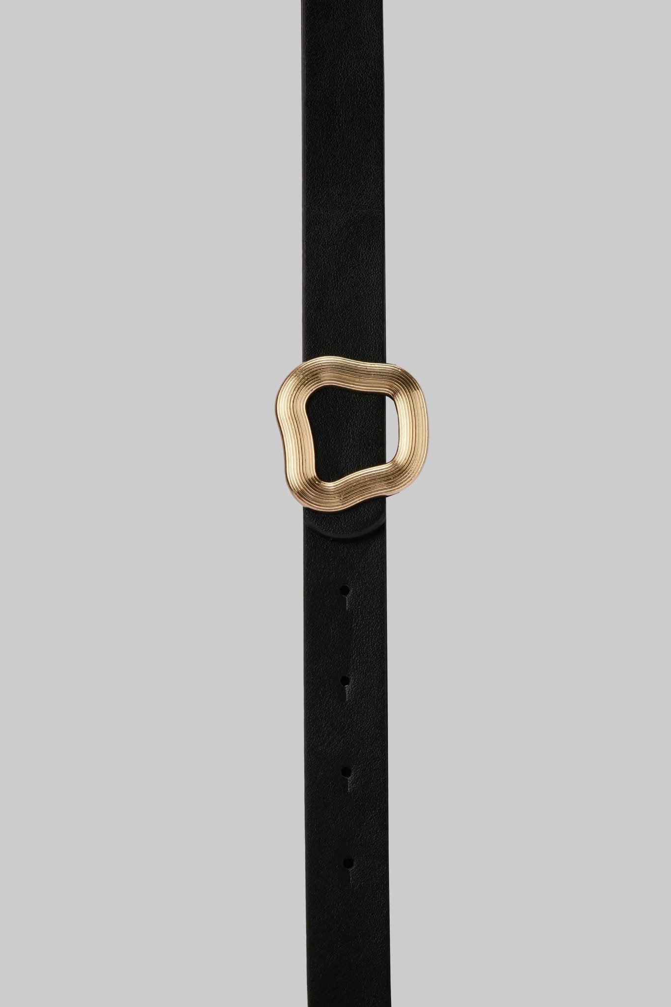 Belt | Black Faux Leather with Textured Gold Organic Buckle BELT CZBELT - Cizaro Jeans