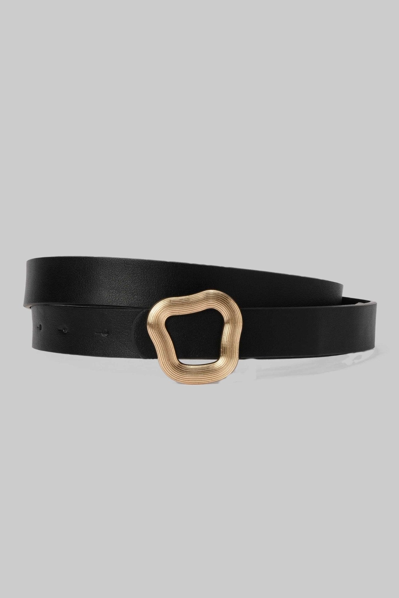 Belt | Black Faux Leather with Textured Gold Organic Buckle BELT CZBELT - Cizaro Jeans