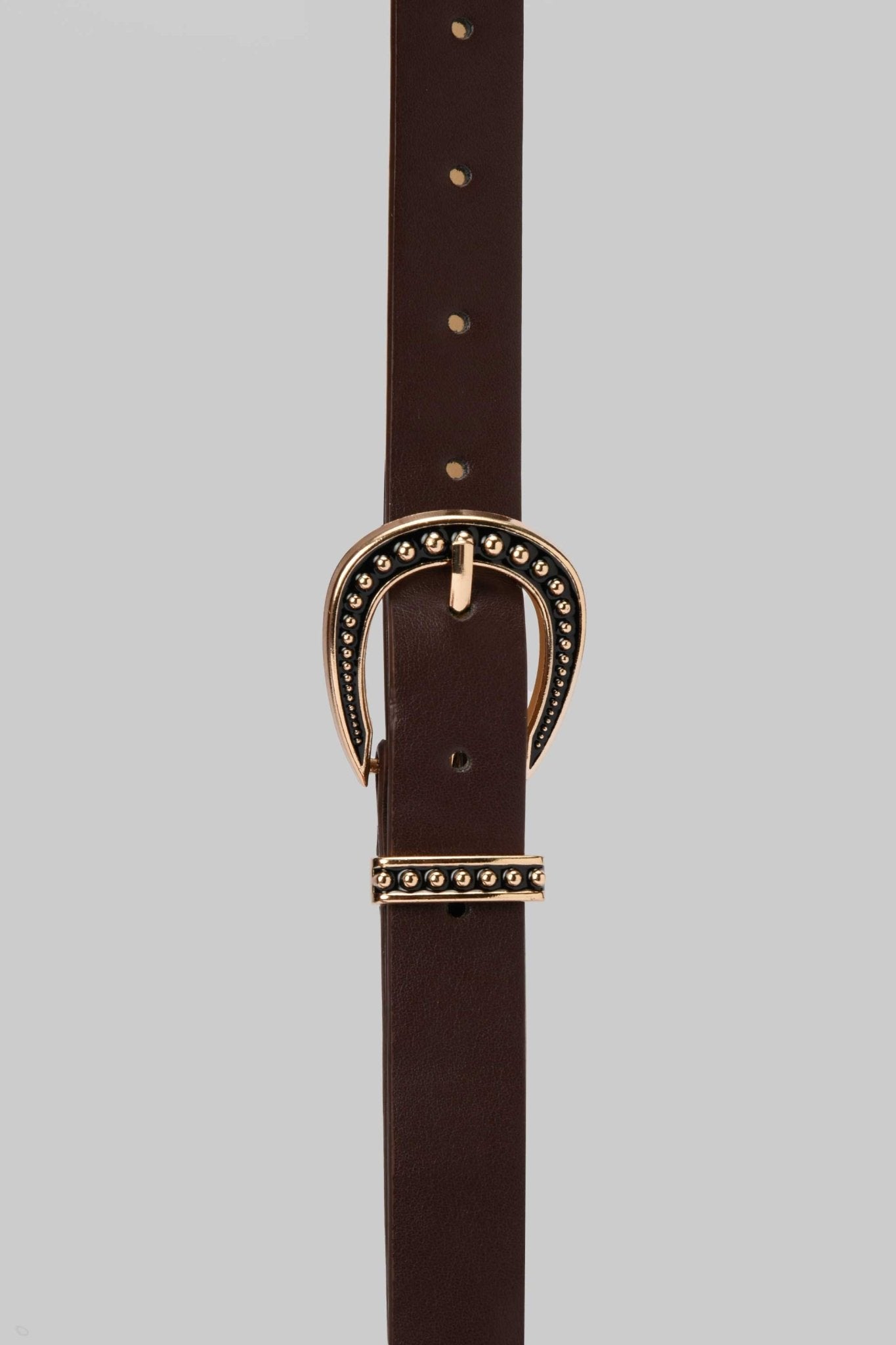Belt | Brown Faux Leather with Embellished Gold Buckle BELT CZBELT - Cizaro Jeans