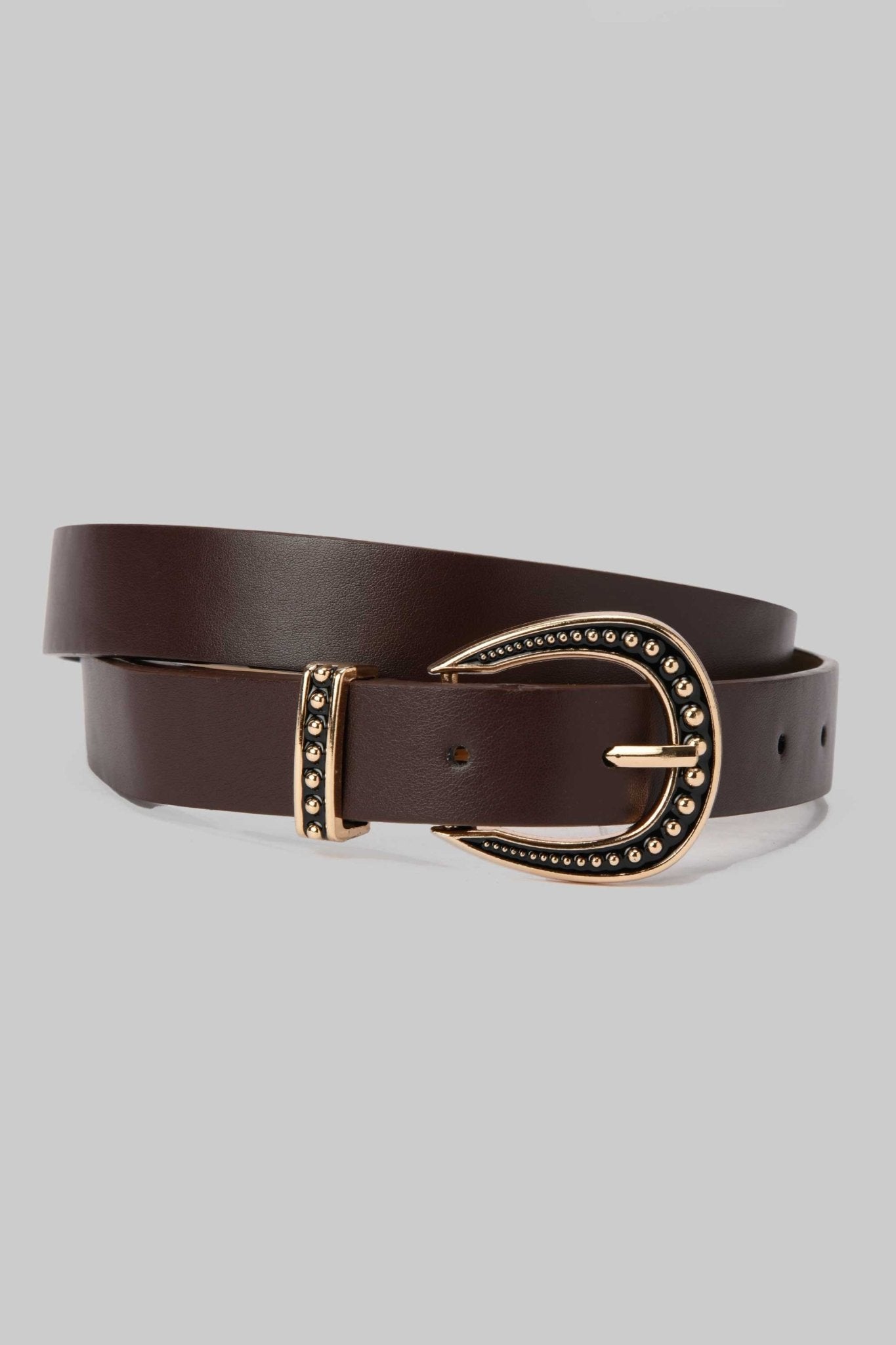Belt | Brown Faux Leather with Embellished Gold Buckle BELT CZBELT - Cizaro Jeans