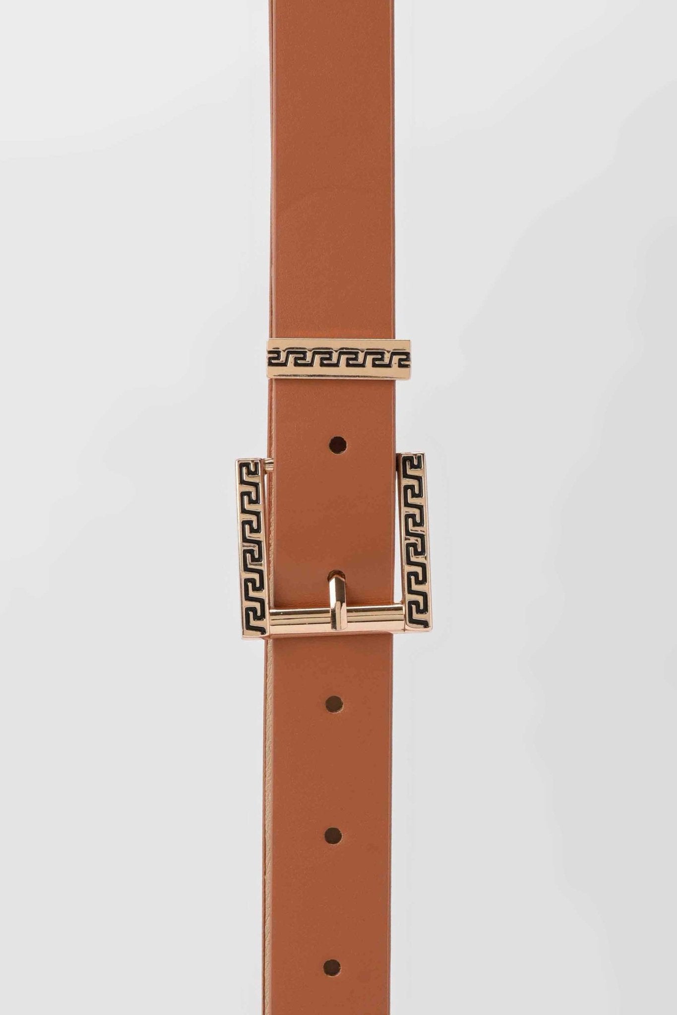 Belt | Tan Faux Leather with Gold Greca Buckle BELT CZBELT - Cizaro Jeans
