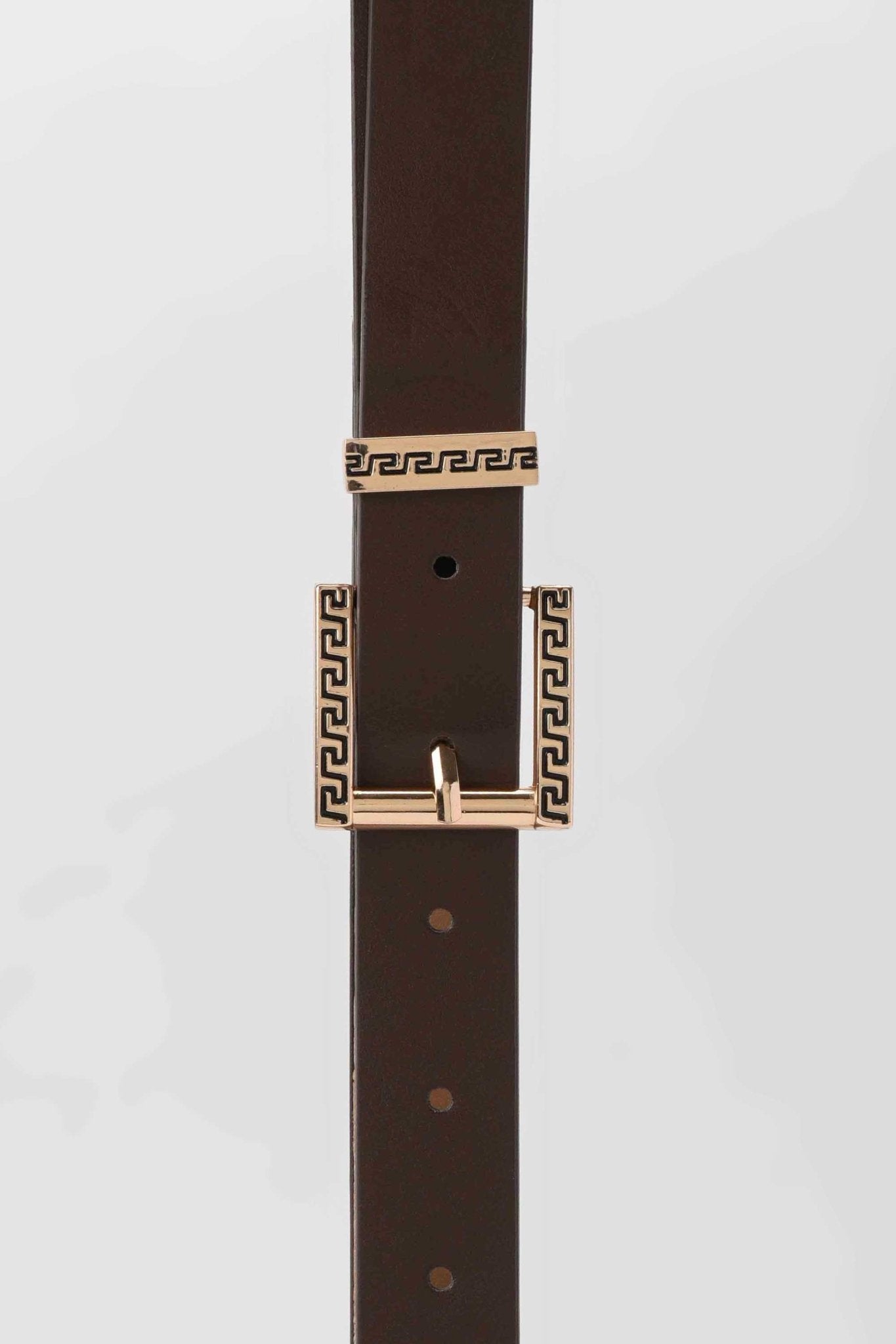 Belt | Dark Brown Faux Leather with Gold Greca Buckle BELT CZBELT - Cizaro Jeans