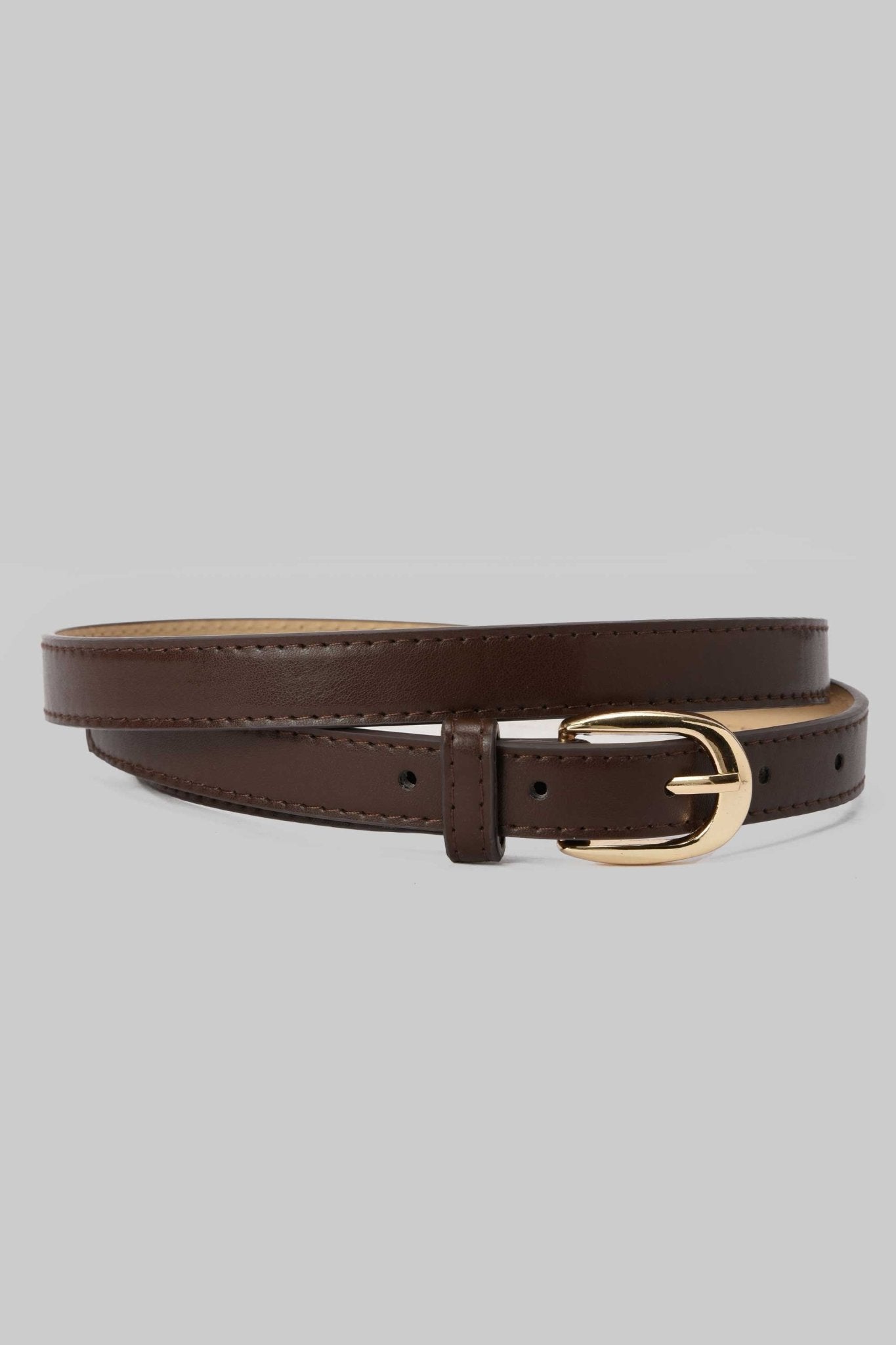 Belt | Brown Faux Leather with Gold Rounded Buckle Belt CZBELT - Cizaro Jeans