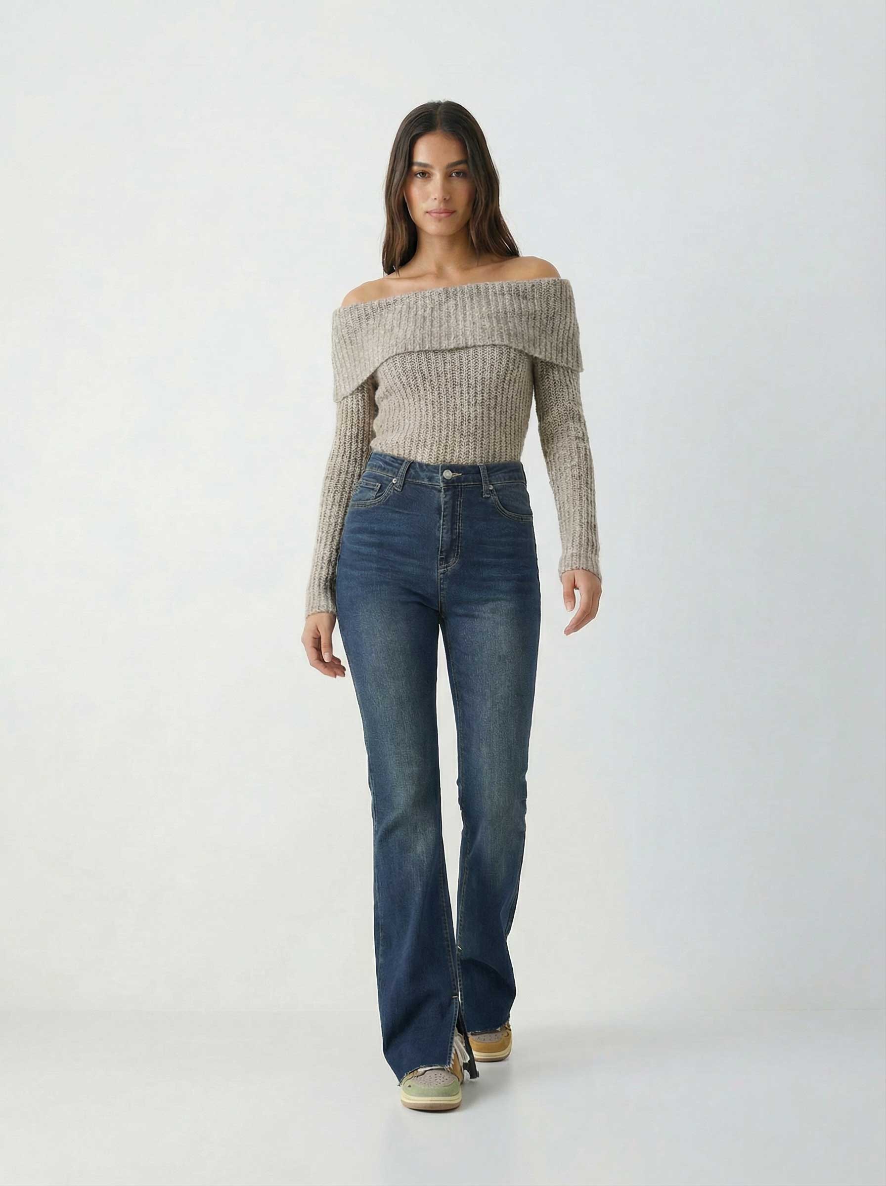 Flare – High-Waist Vintage Green Jeans flare CIZARO - Cizaro Jeans