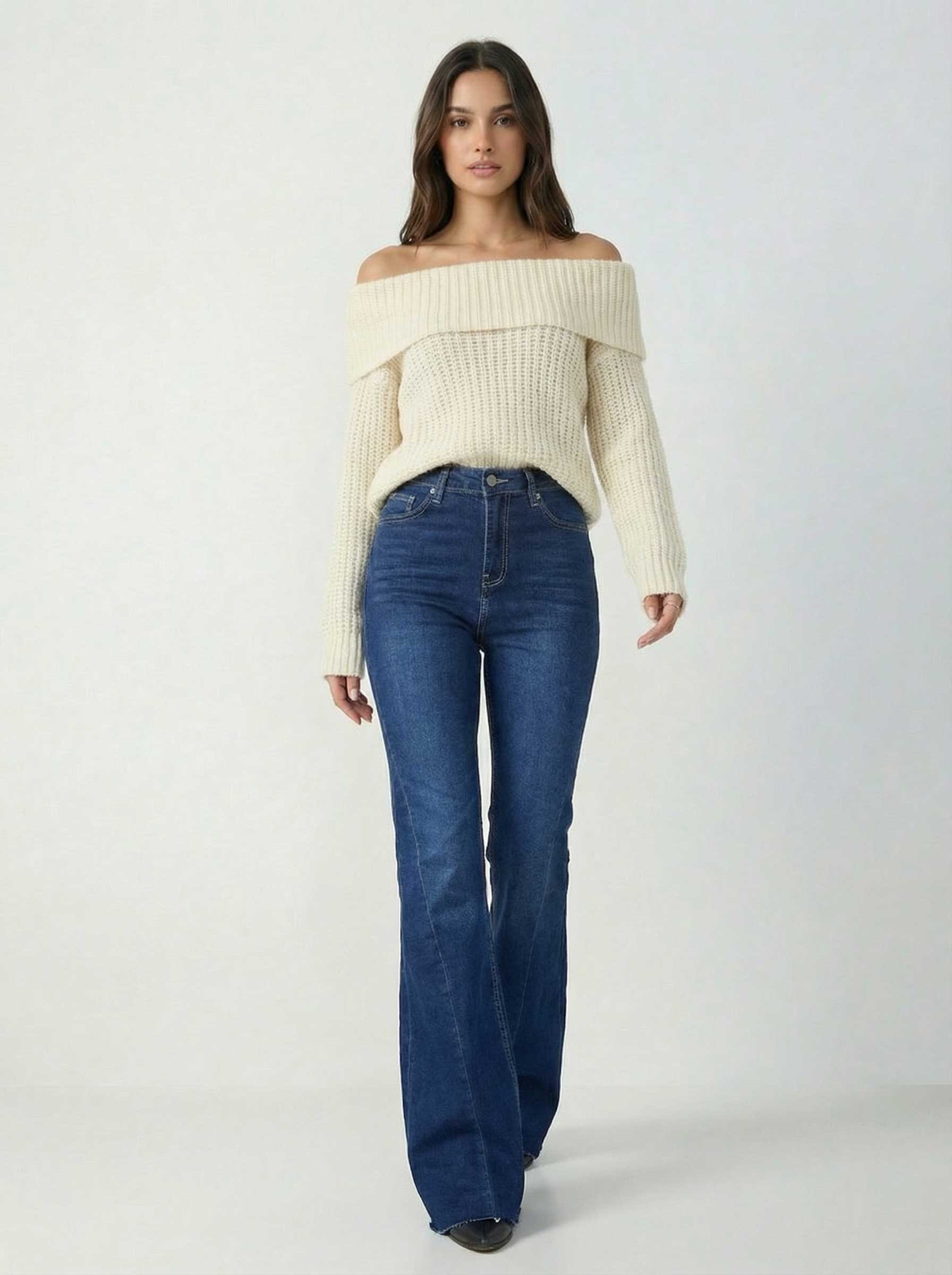 Super Flare – High-Waist Ocean Blue Jeans flare CIZARO - Cizaro Jeans