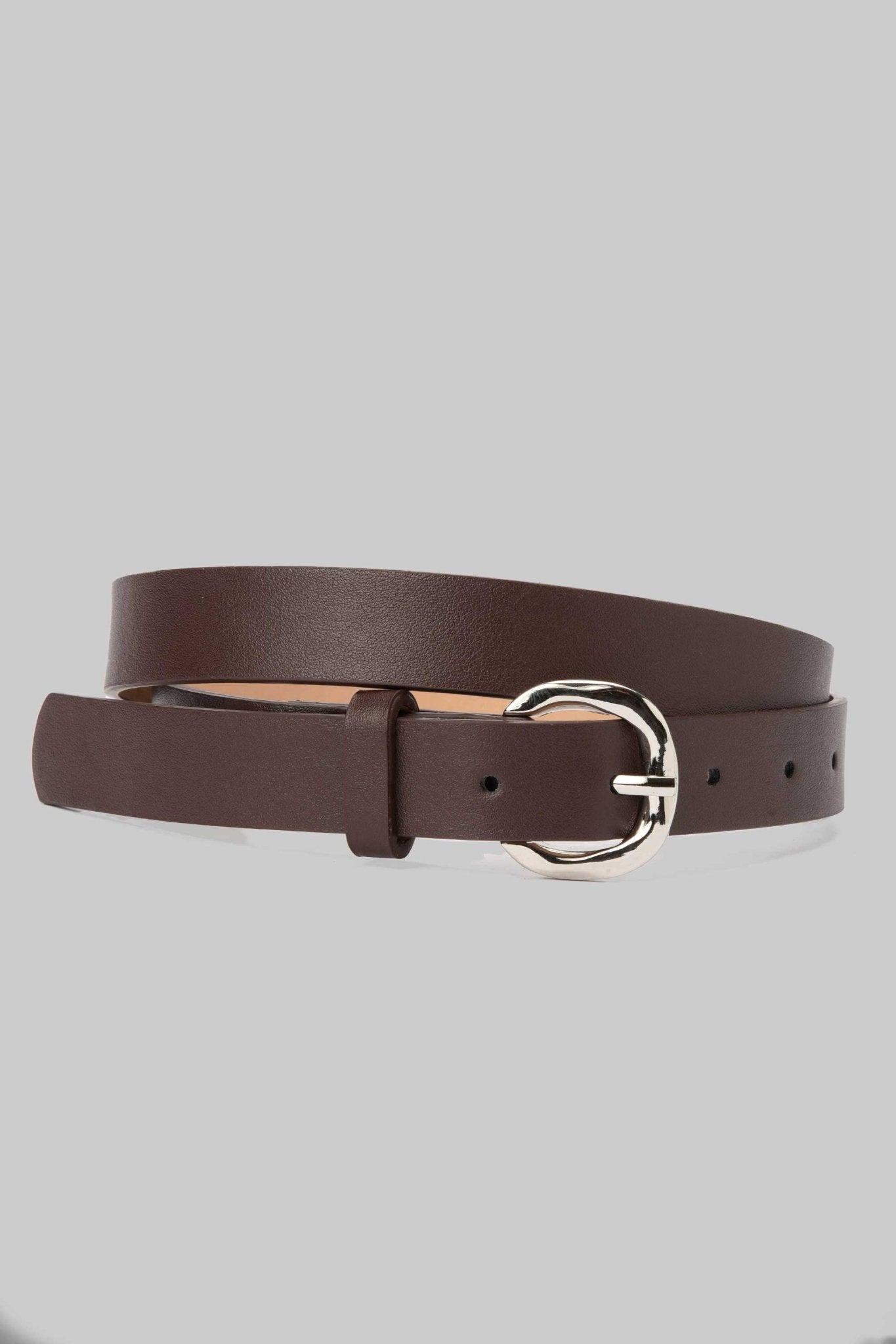 Belt | Brown Faux Leather with Silver Rounded Buckle Belt CZBELT - Cizaro Jeans