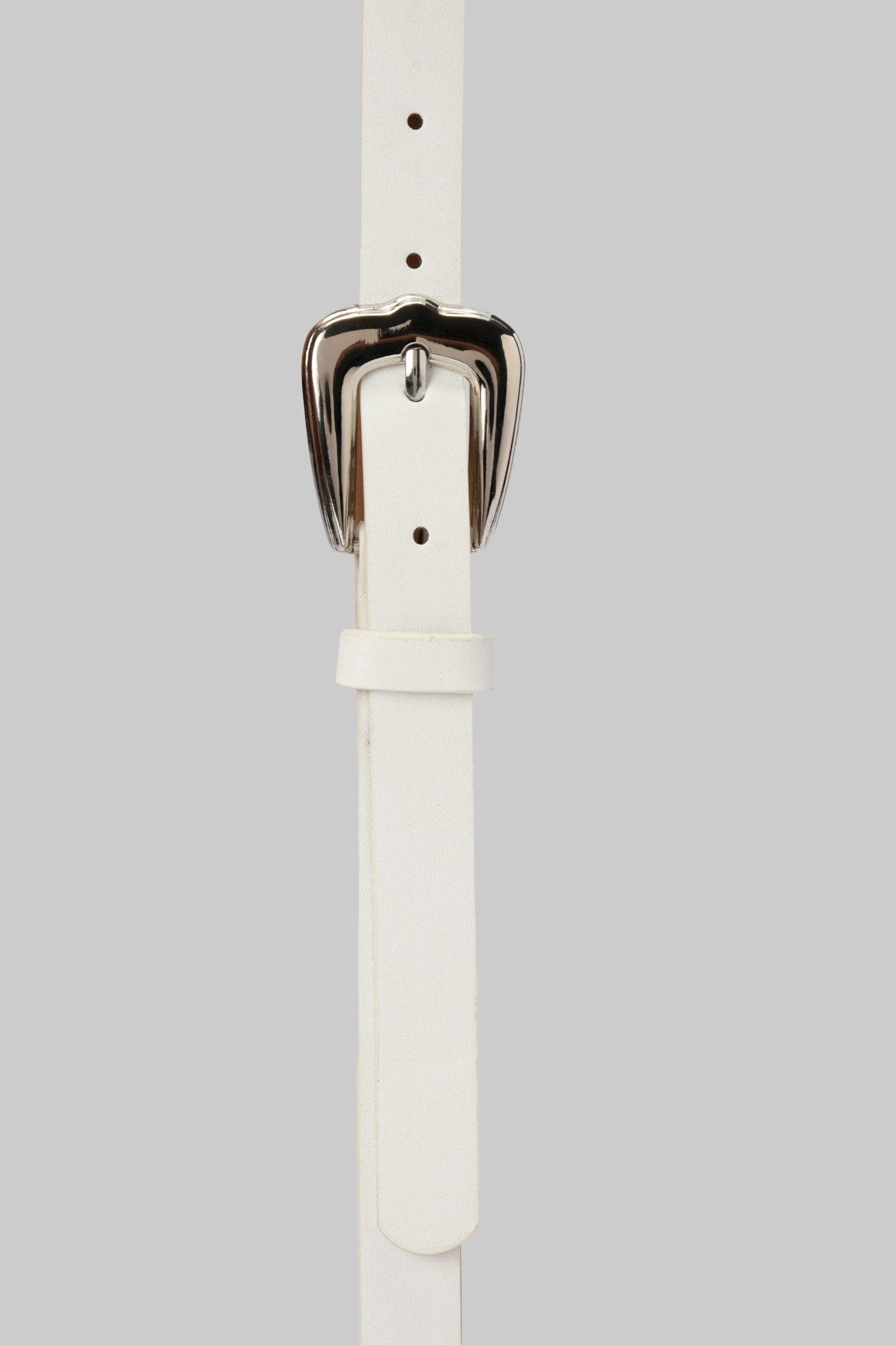 Belt | White Slim Belt with Polished Silver Buckle BELT CZBELT - Cizaro Jeans