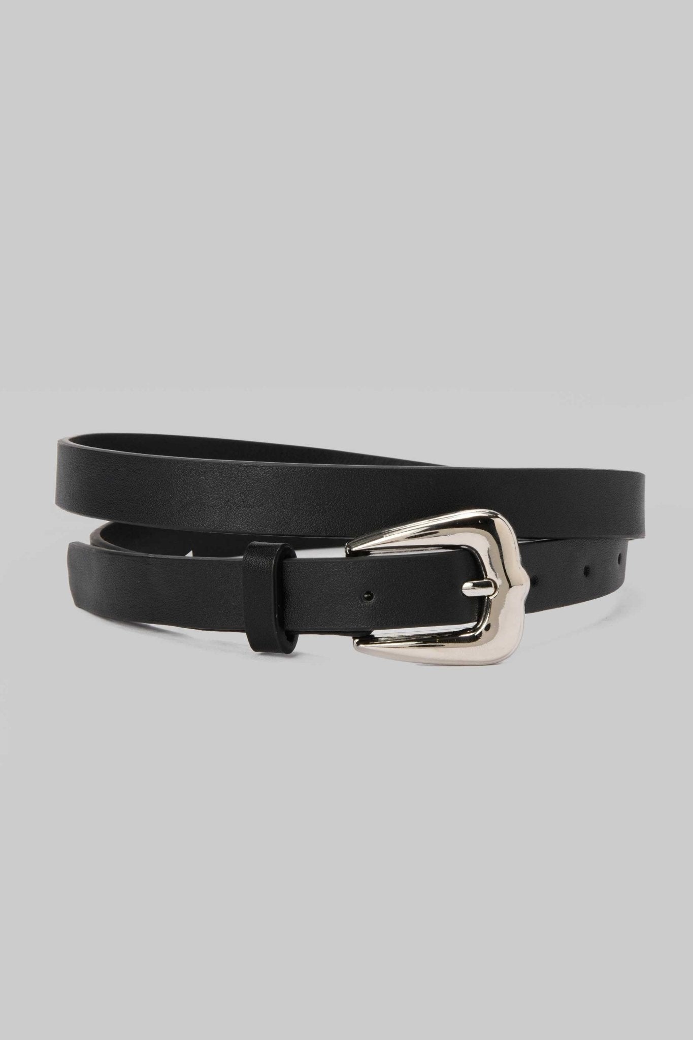Belt | Black Slim Belt with Polished Silver Buckle Belt CZBELT - Cizaro Jeans