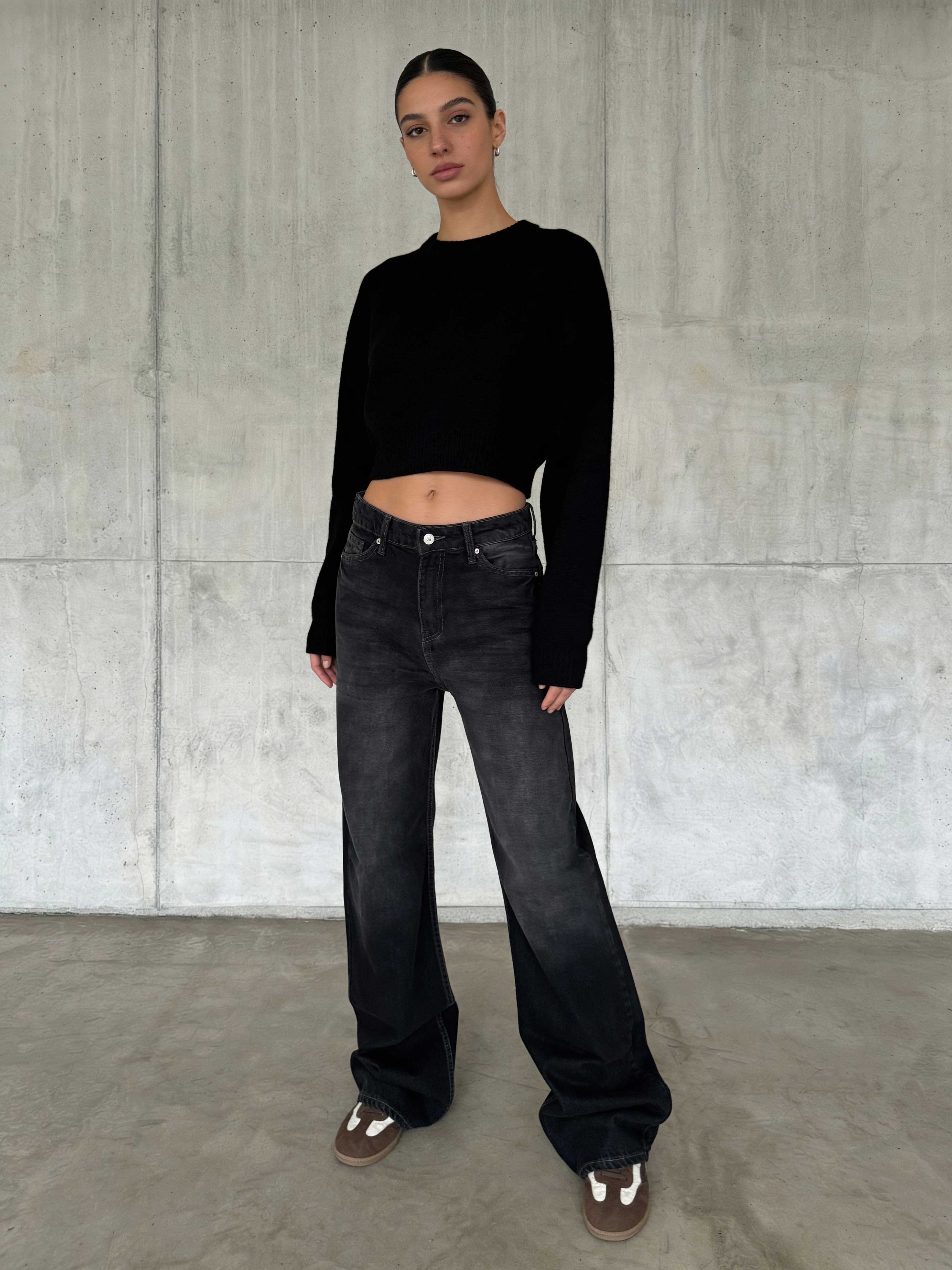 Wide Leg – High-Waist Washed Black Jeans wide leg CIZARO - Cizaro Jeans
