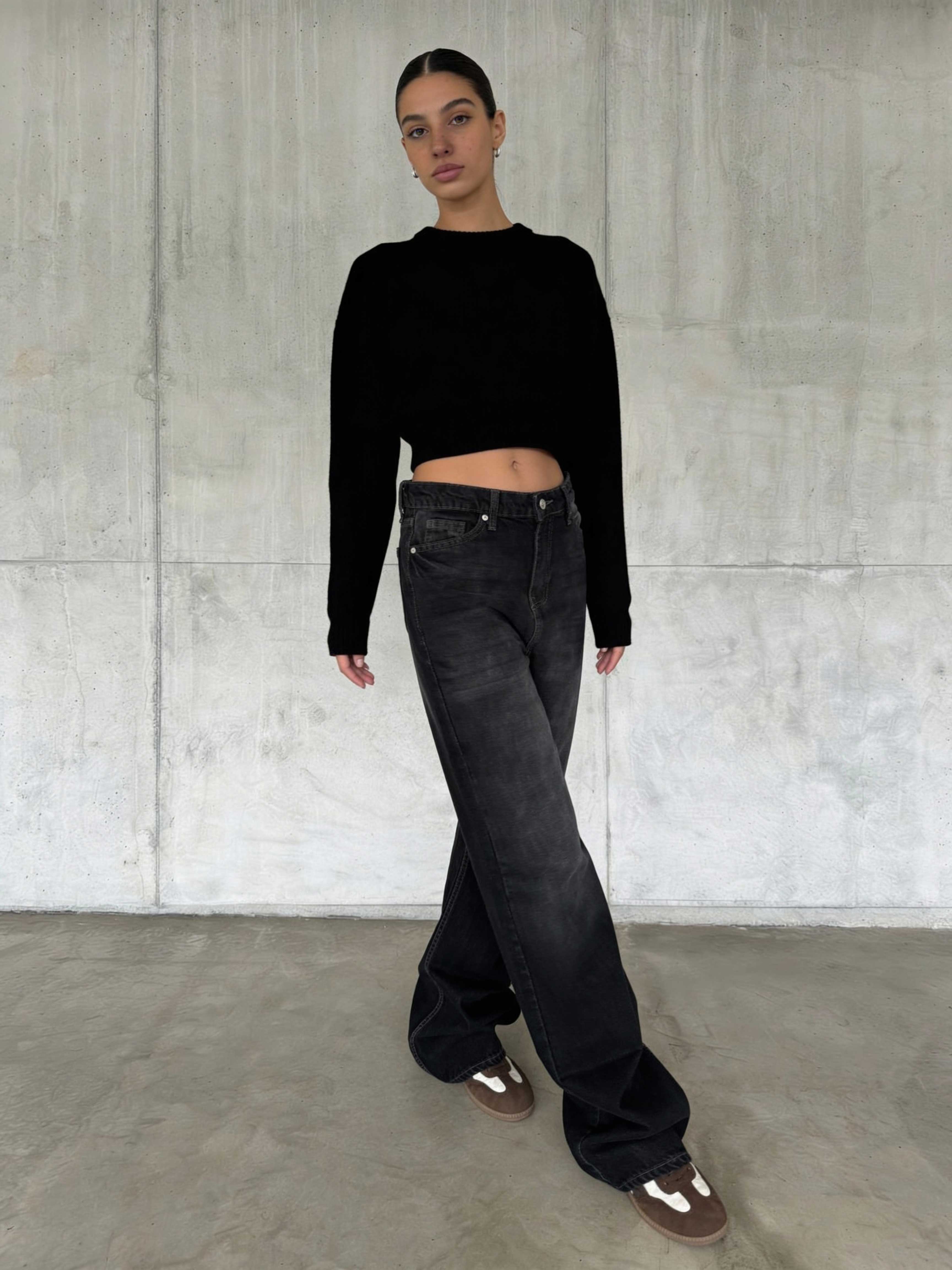 Wide Leg – High-Waist Washed Black Jeans wide leg CIZARO - Cizaro Jeans