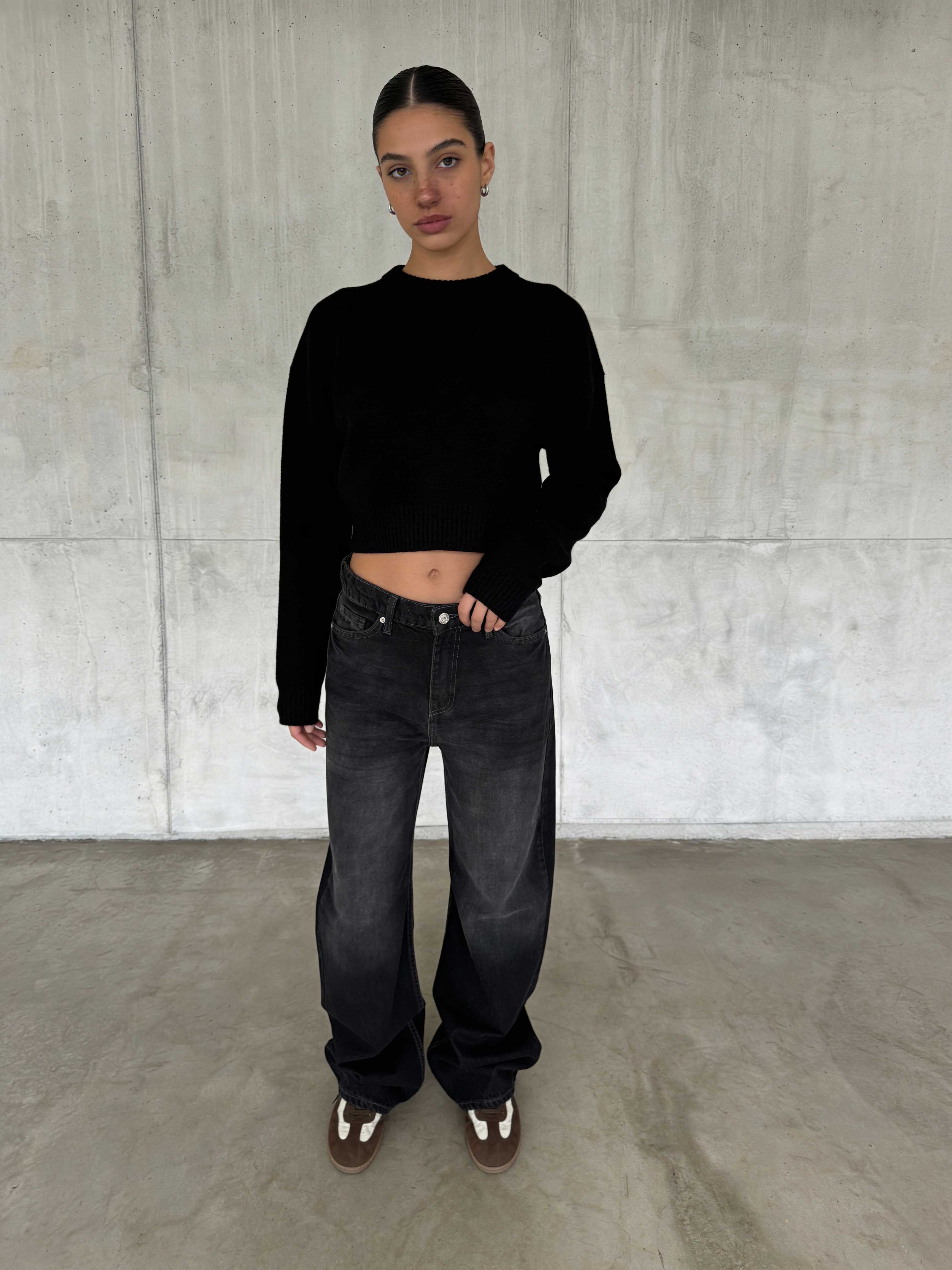 Wide Leg – High-Waist Washed Black Jeans wide leg CIZARO - Cizaro Jeans