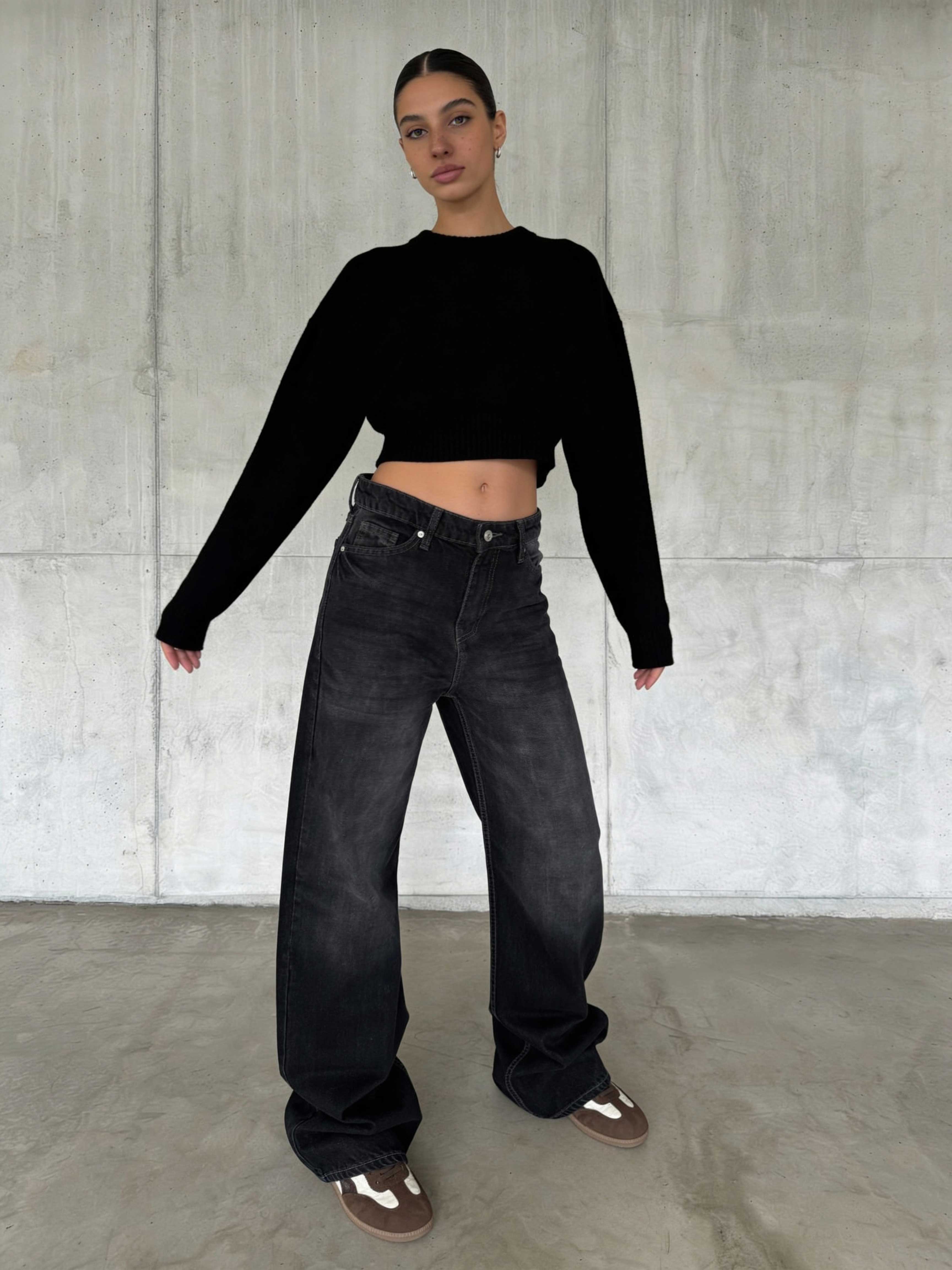 Wide Leg – High-Waist Washed Black Jeans wide leg CIZARO - Cizaro Jeans