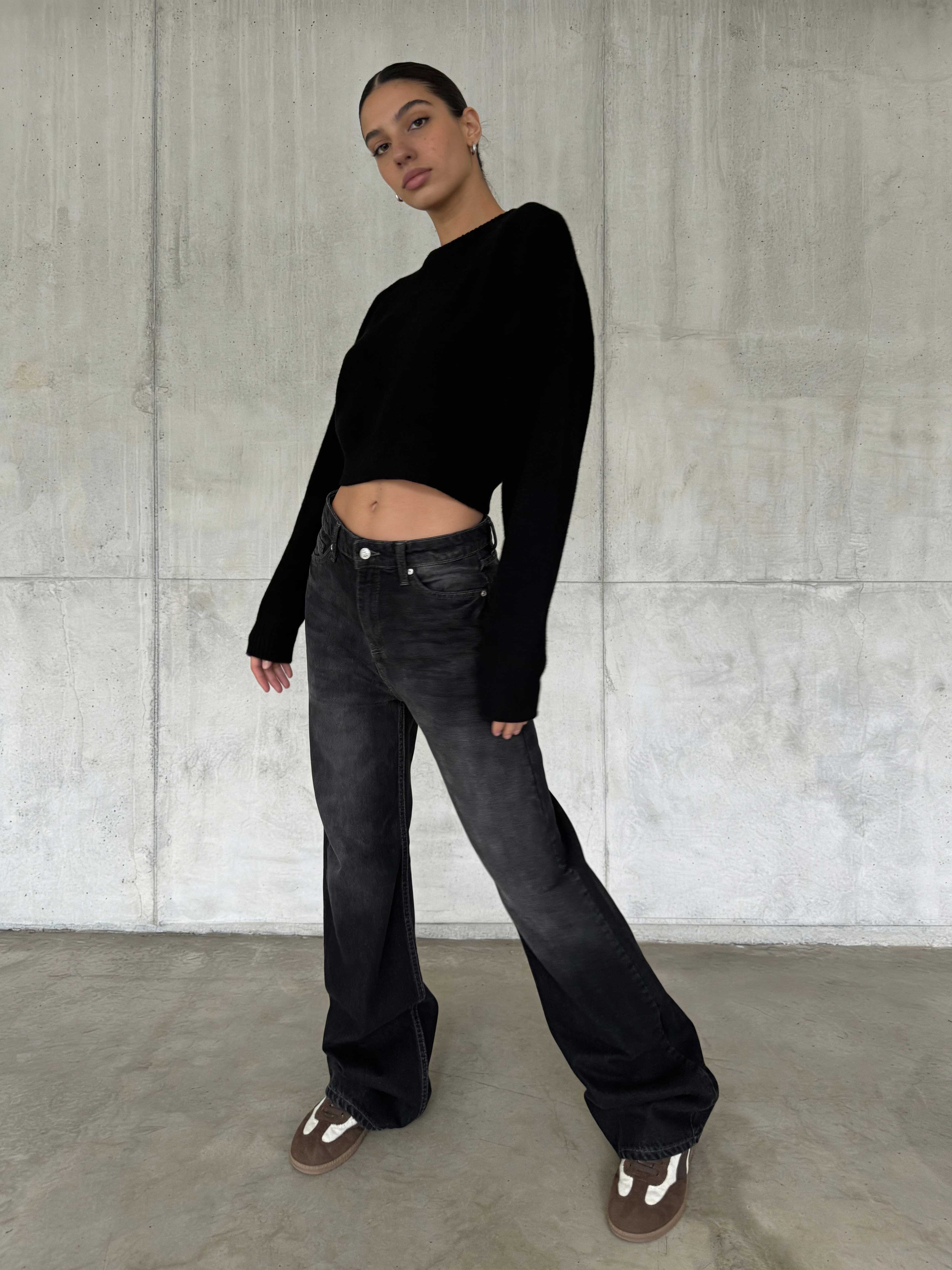 Wide Leg – High-Waist Washed Black Jeans wide leg CIZARO - Cizaro Jeans