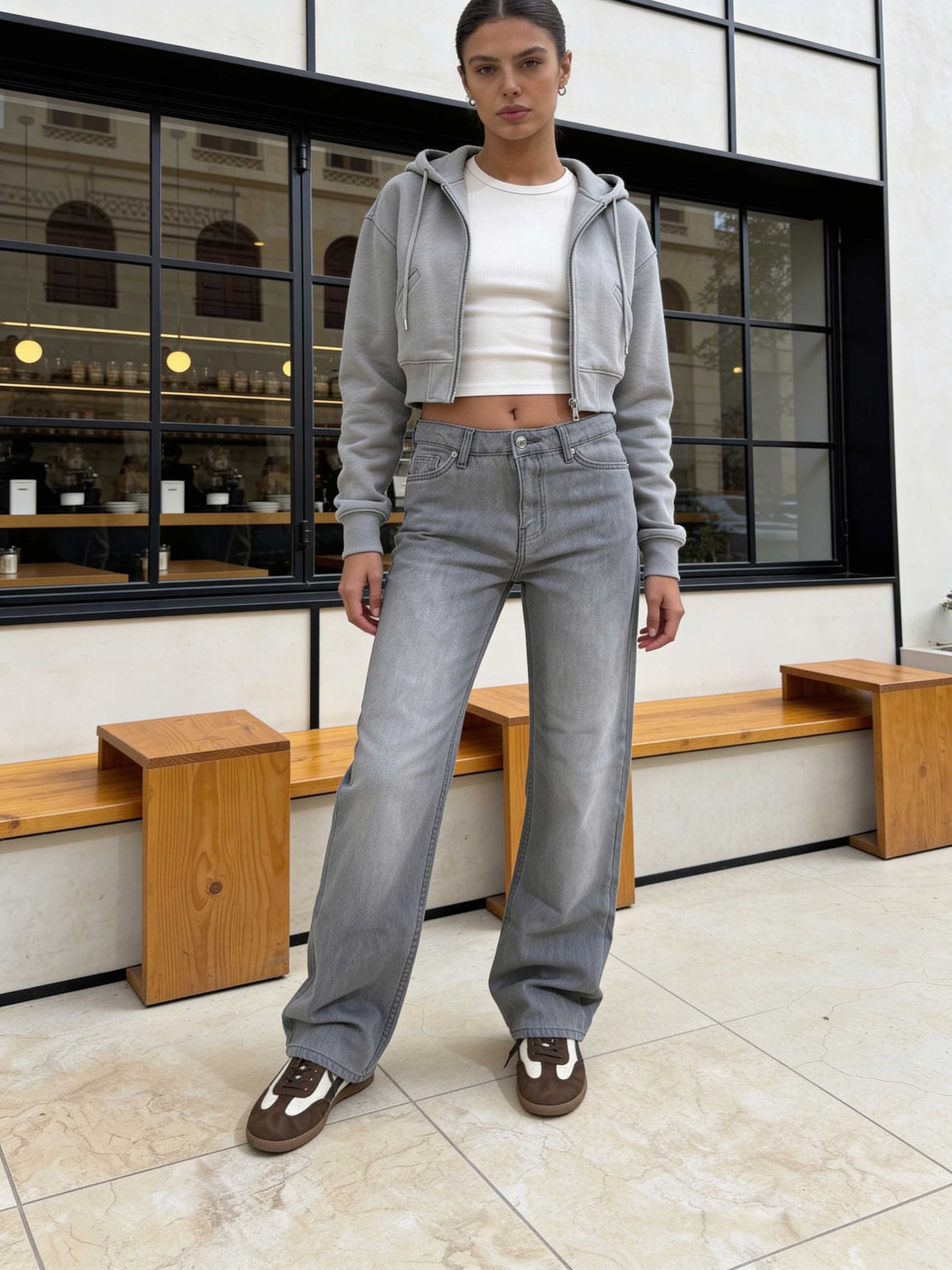 Straight High-Waist Light Grey Jeans