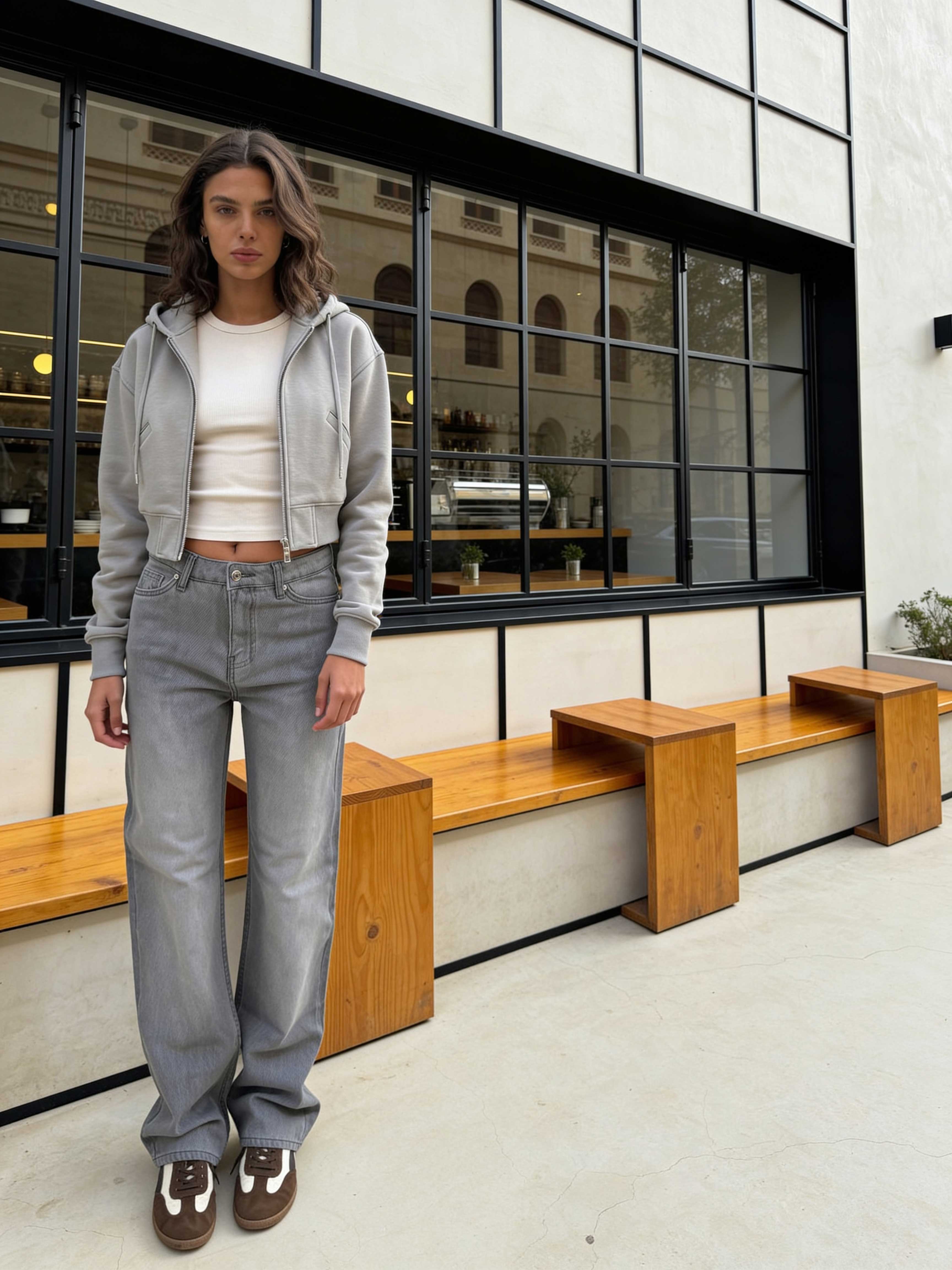 Straight High-Waist Light Grey Jeans