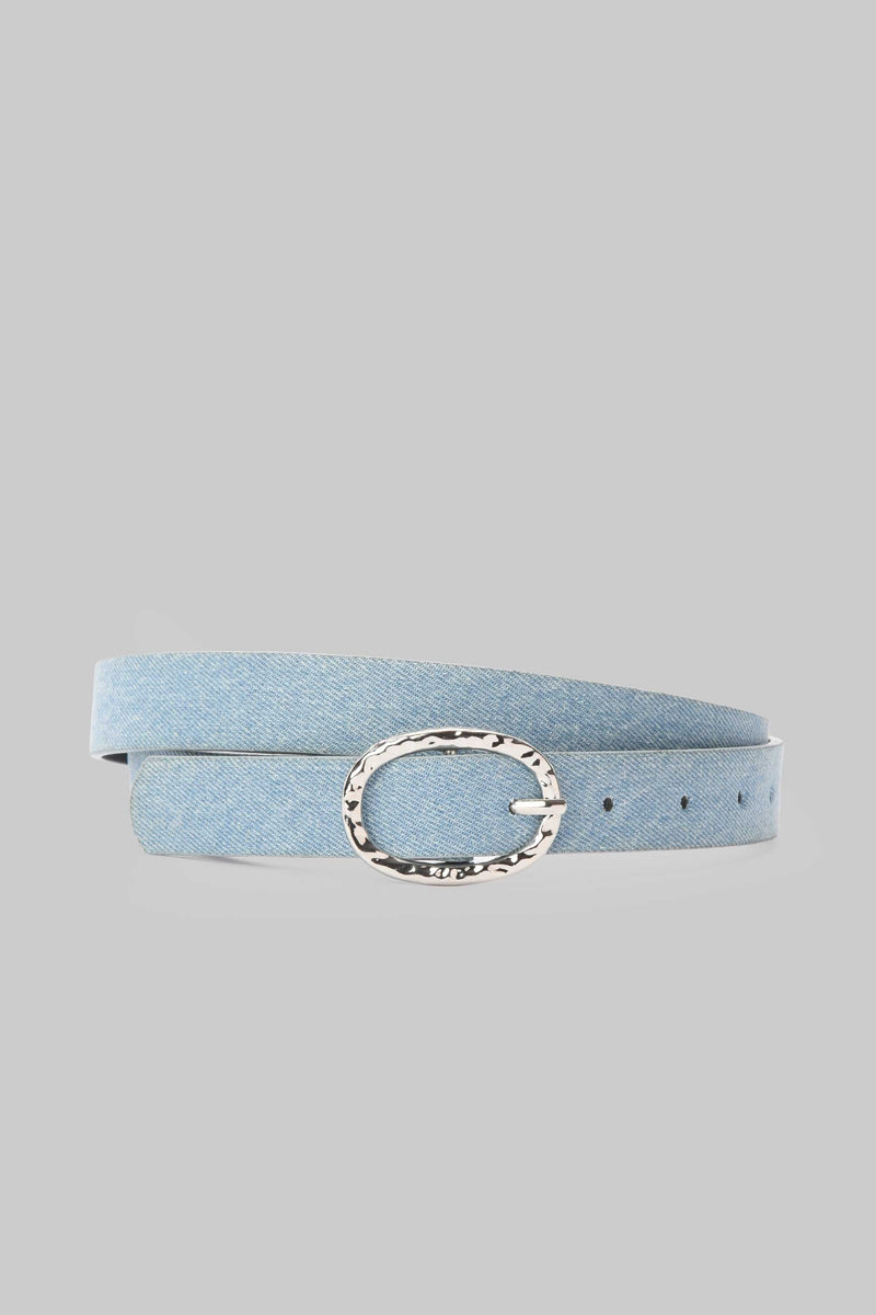Ice Denim Textured Oval Silver Buckle belt CIZARO - Cizaro Jeans