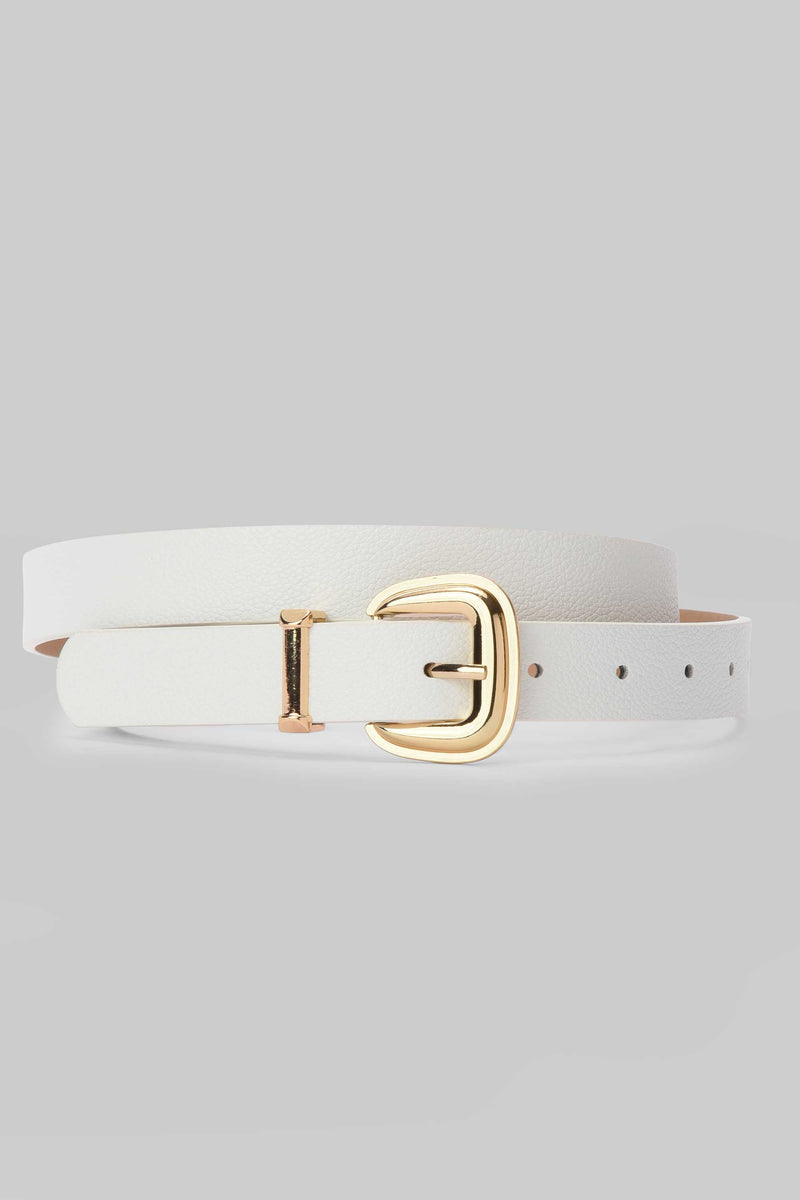 White Textured Gold Buckle Belt Belt CIZARO - Cizaro Jeans