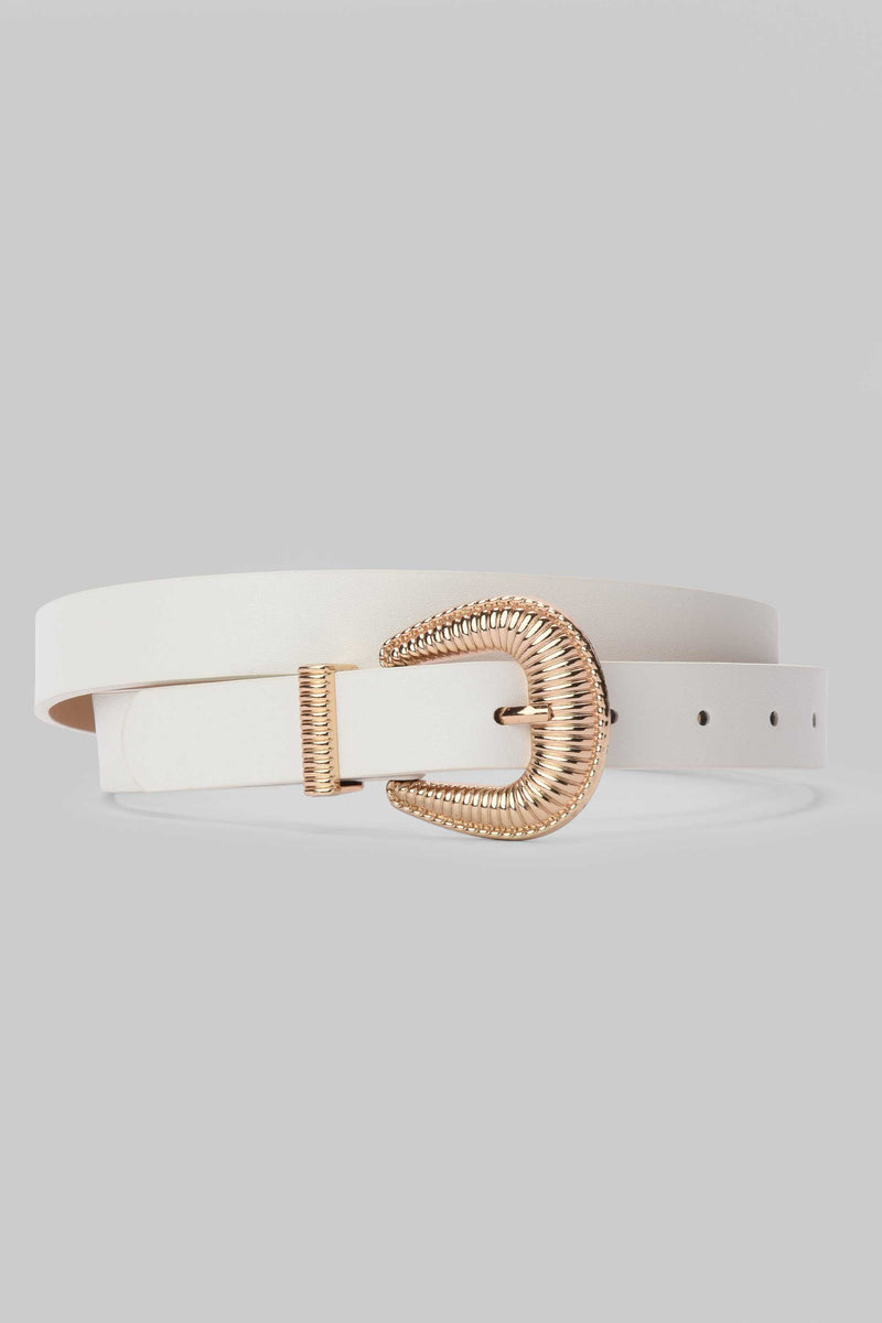 White Textured Gold Buckle Belt Belt CIZARO - Cizaro Jeans