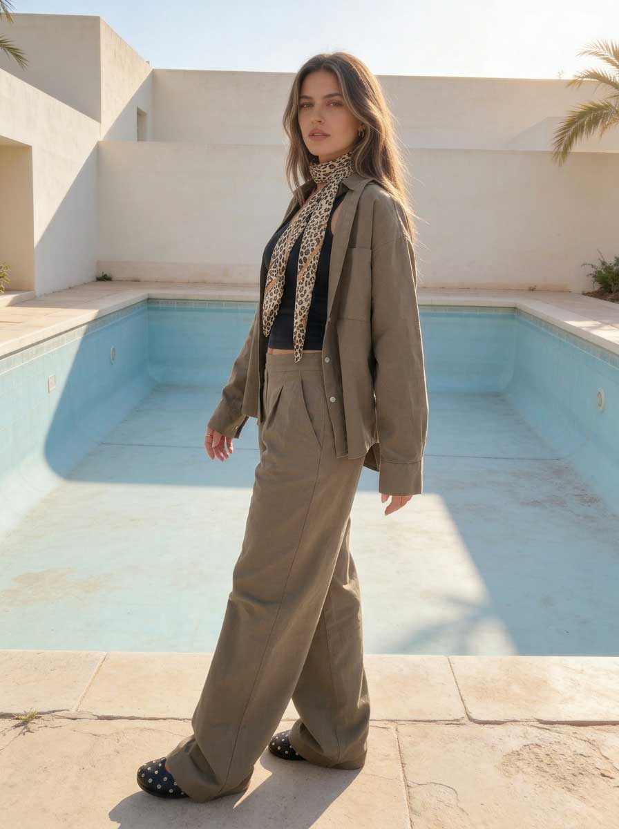 Deep Olive Oversized Shirt – Linen Effect Shirt - Summer collection - linen sets CIZARO - Cizaro Jeans
