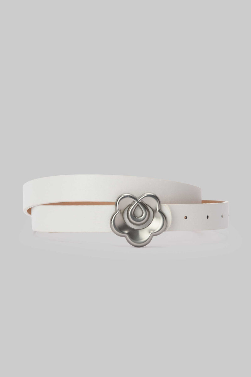 White Floral Buckle Belt belt CZBELT - Cizaro Jeans
