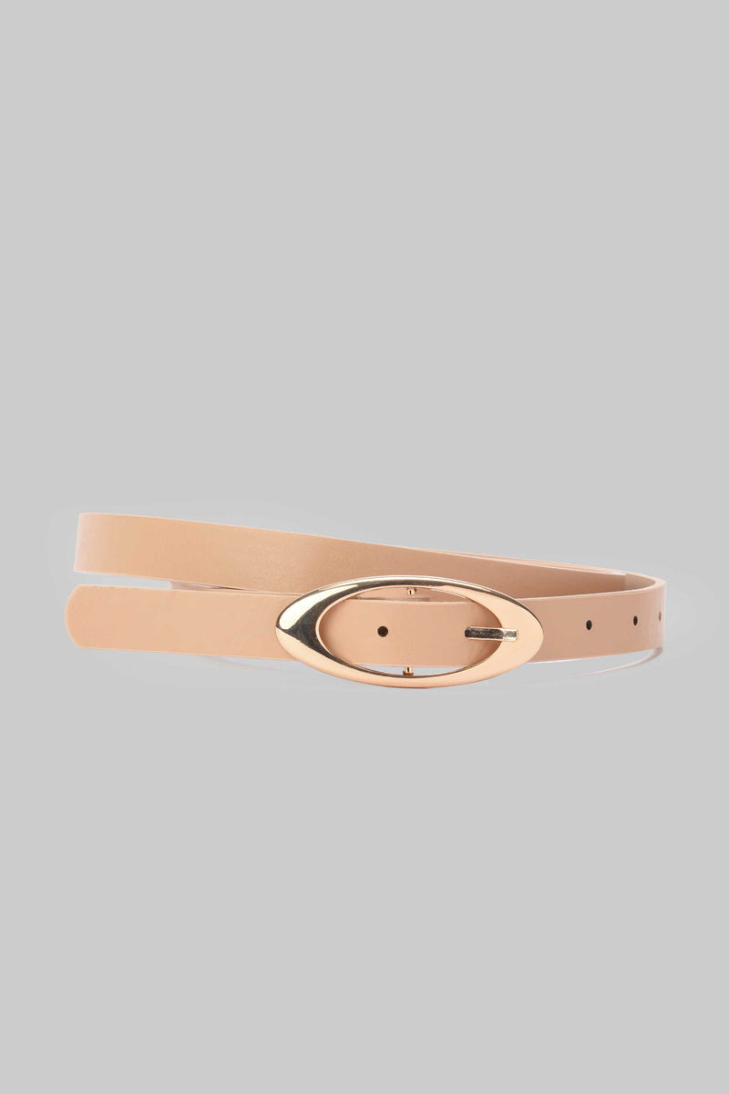 Beige Oval Buckle Slim Belt belt CZBELT - Cizaro Jeans