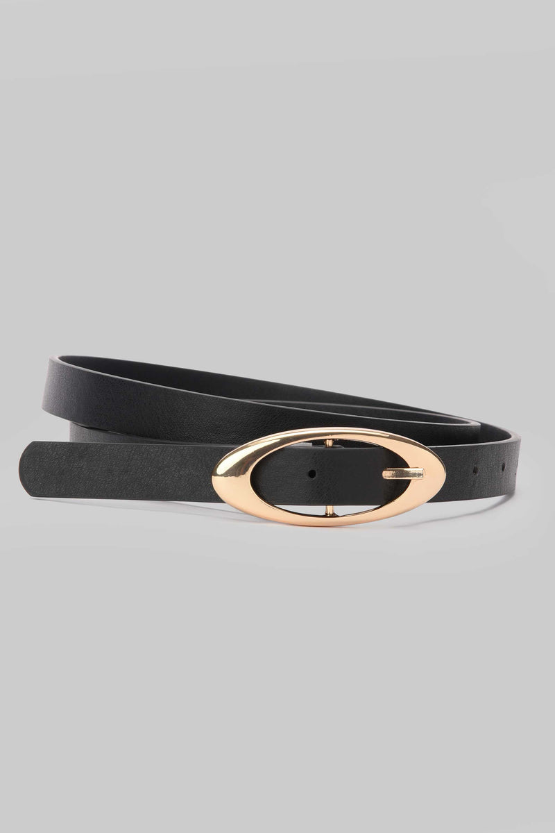 Black Oval Buckle Slim Belt belt CZBELT - Cizaro Jeans