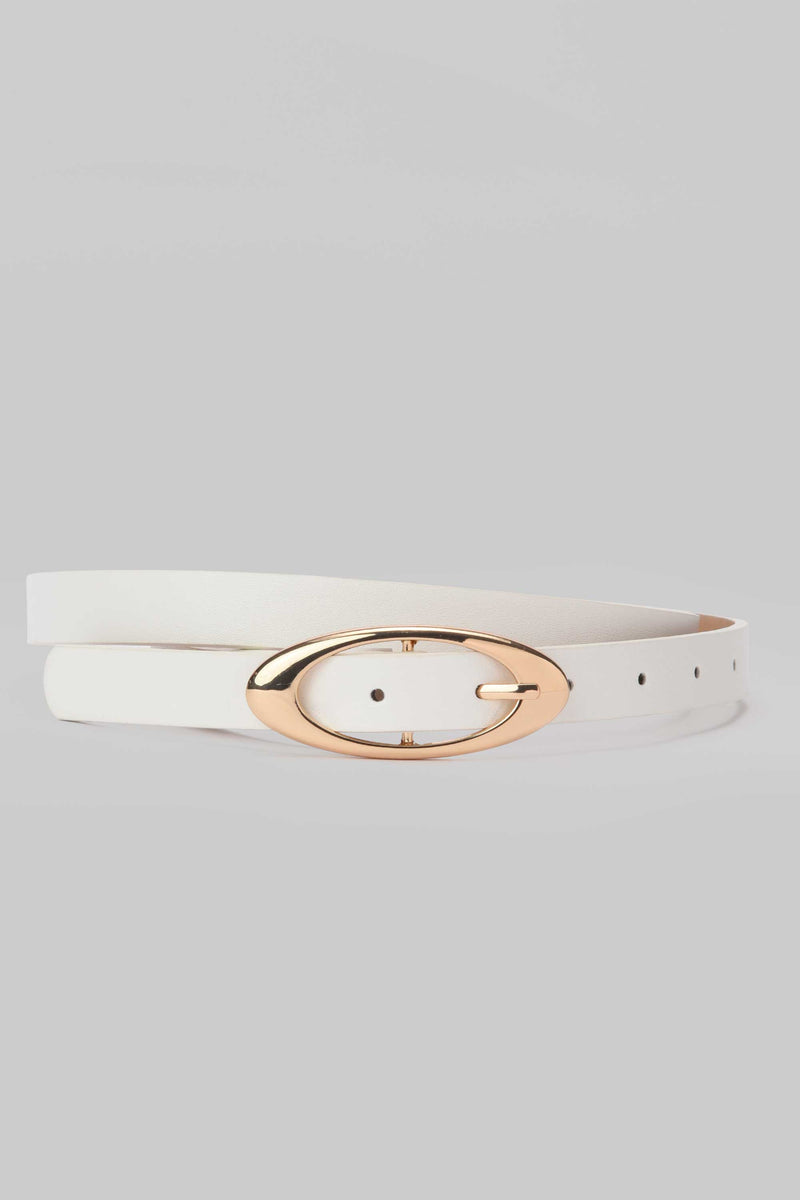 White Oval Buckle Slim Belt belt CZBELT - Cizaro Jeans