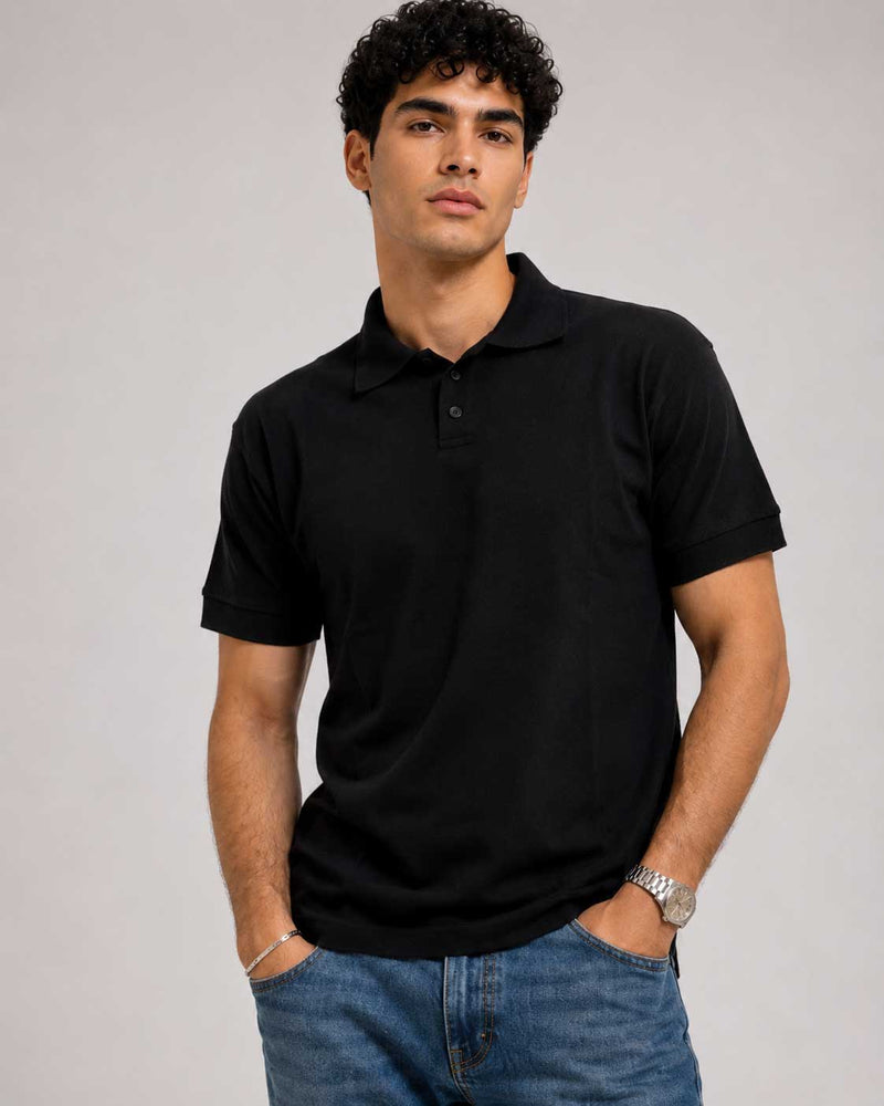Regular Fit Polo Shirt – Black shirt CIZARO - Cizaro Jeans