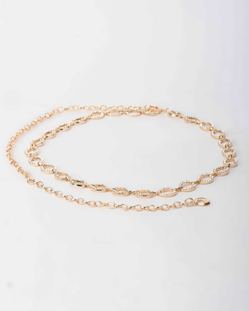 Gold Crystal Link Chain Belt Belt CZBELT - Cizaro Jeans