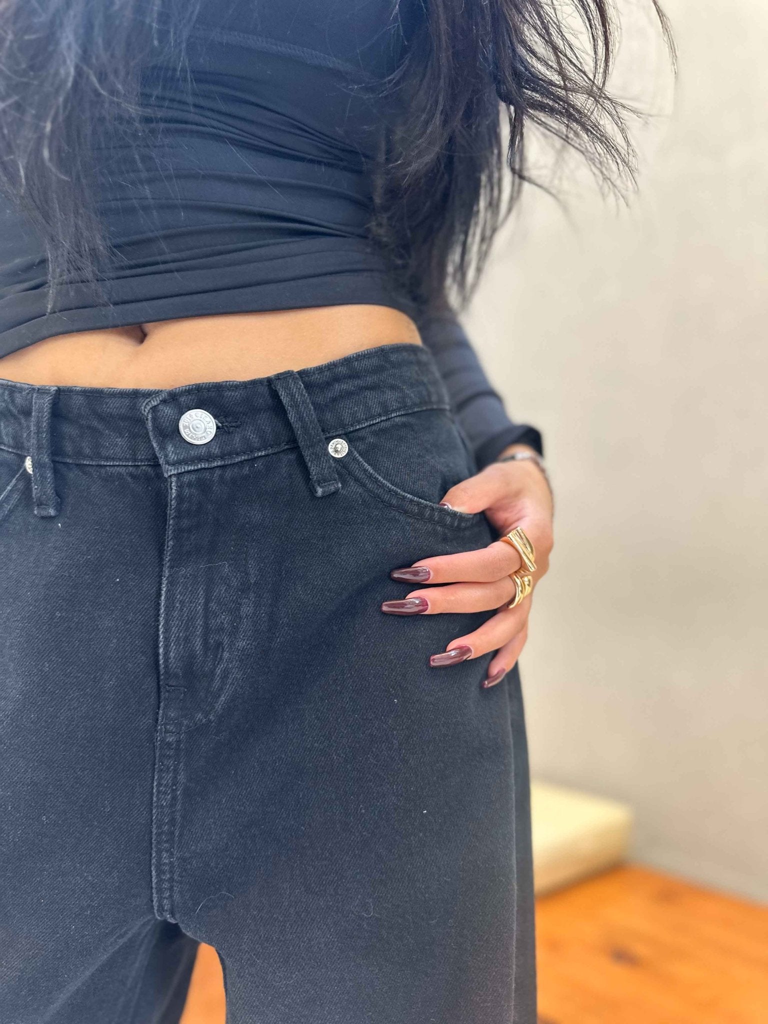 Wide Leg - Charcoal Black Degrade. Wide-Leg CIZARO - Cizaro Jeans