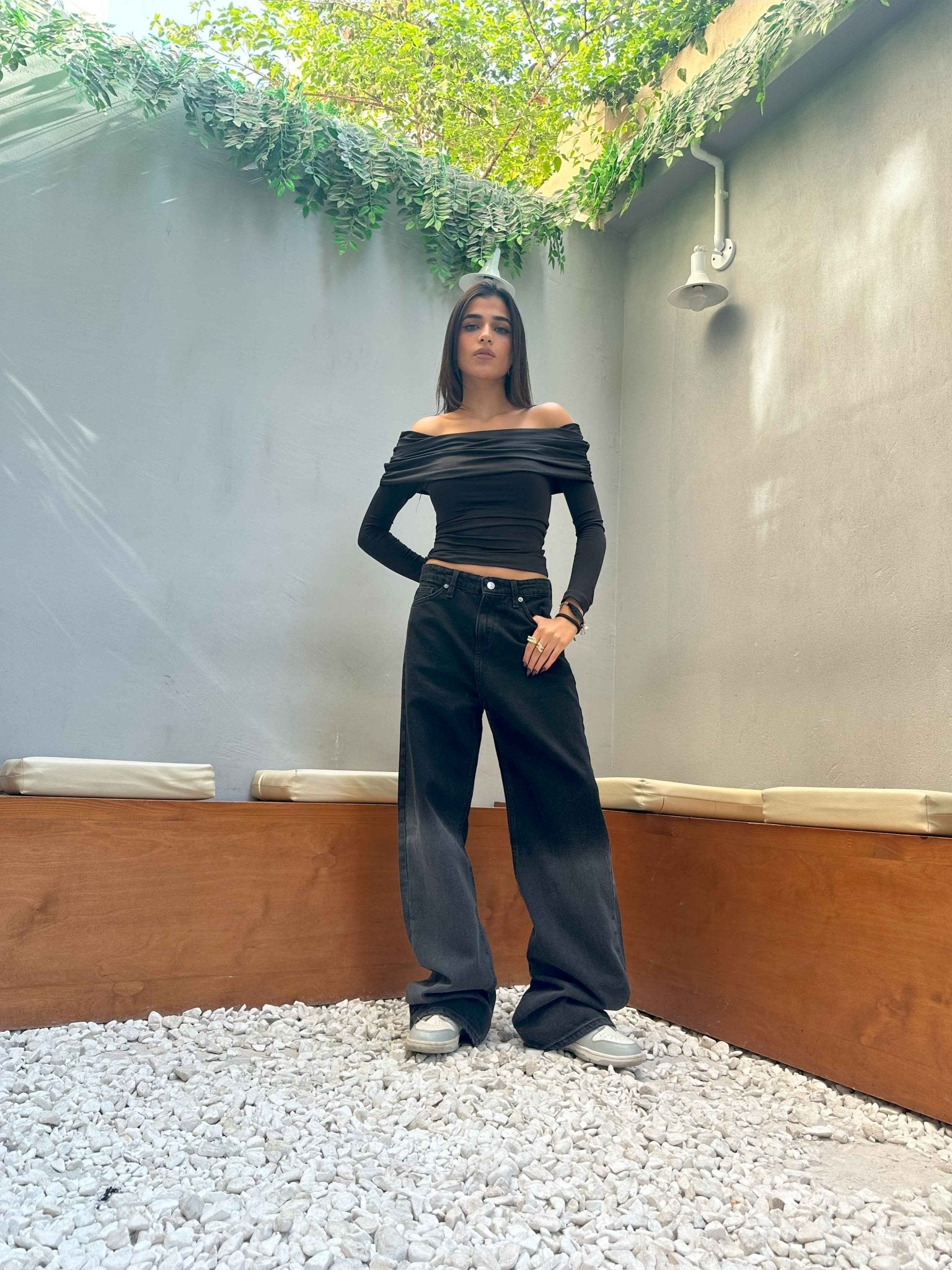 Wide Leg - Charcoal Black Degrade. Wide-Leg CIZARO - Cizaro Jeans