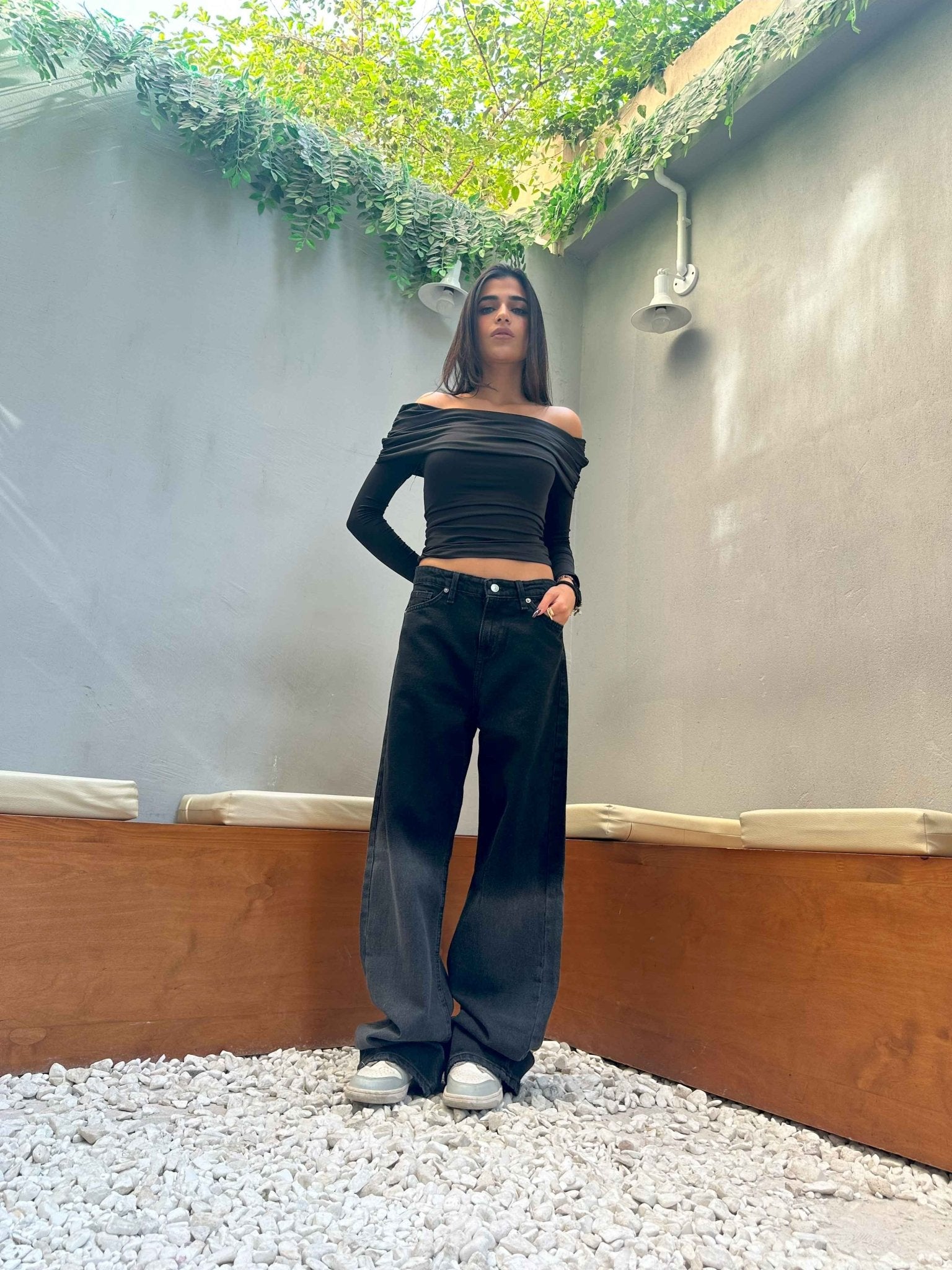 Wide Leg - Charcoal Black Degrade. Wide-Leg CIZARO - Cizaro Jeans