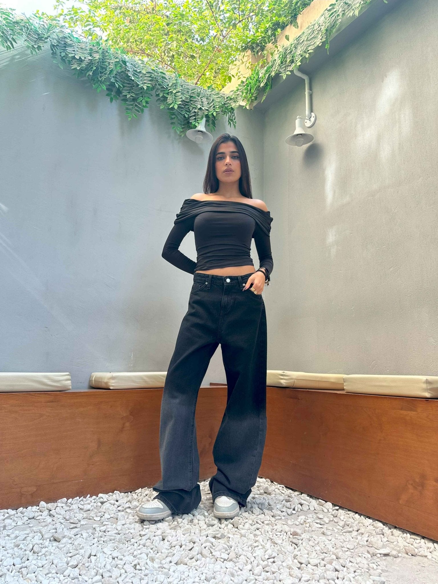 Wide Leg - Charcoal Black Degrade. Wide-Leg CIZARO - Cizaro Jeans