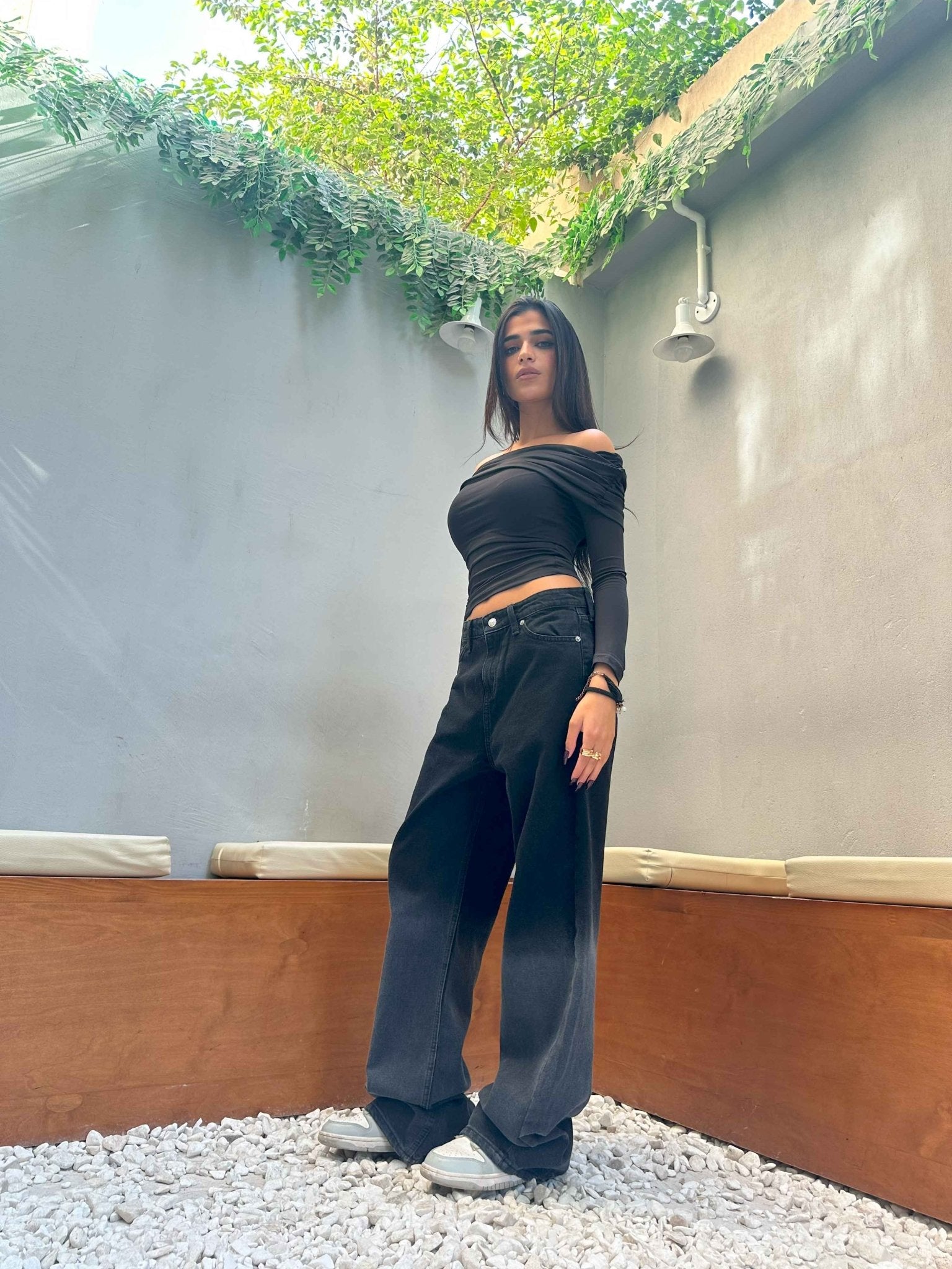 Wide Leg - Charcoal Black Degrade. Wide-Leg CIZARO - Cizaro Jeans