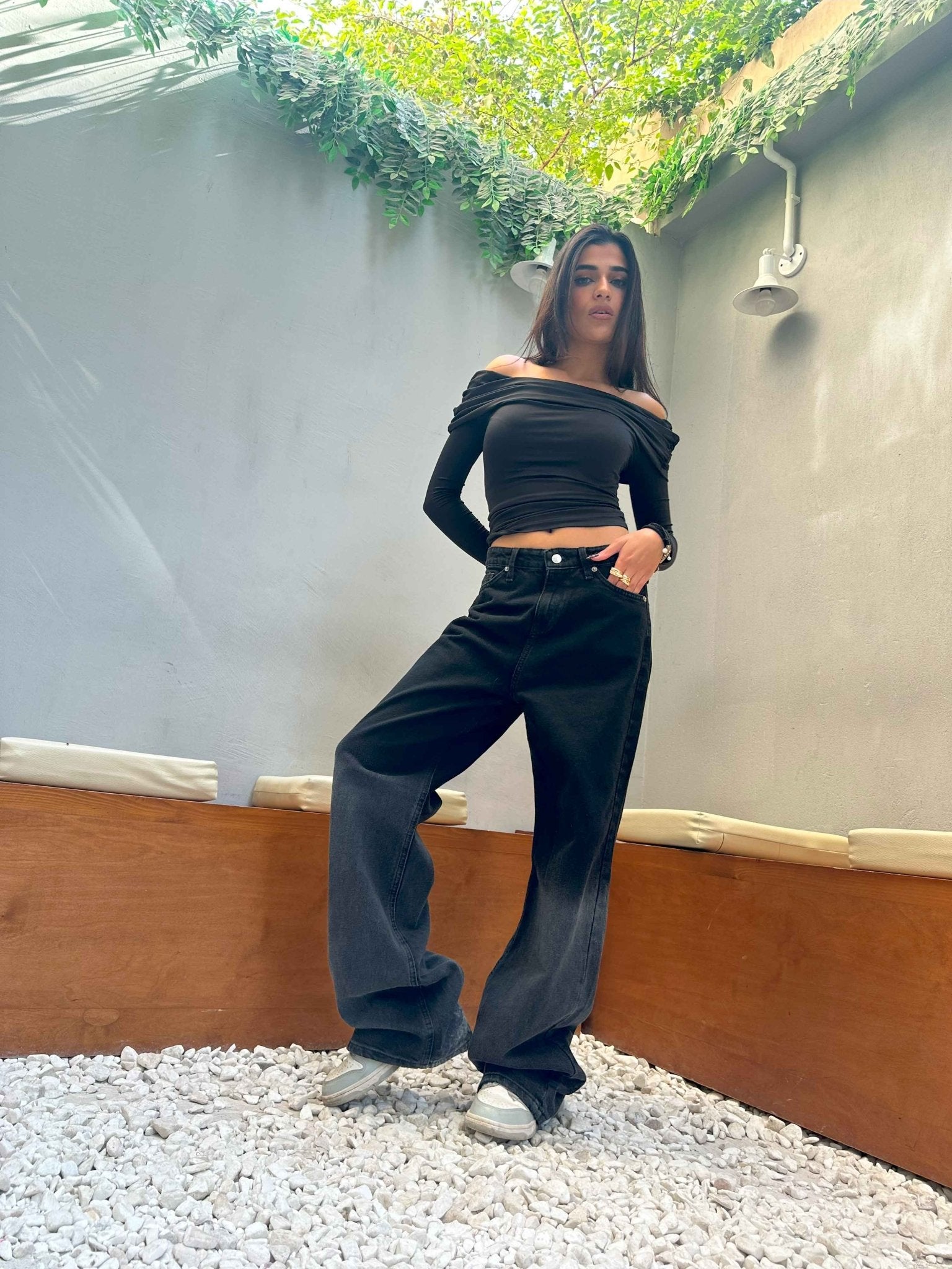 Wide Leg - Charcoal Black Degrade. Wide-Leg CIZARO - Cizaro Jeans
